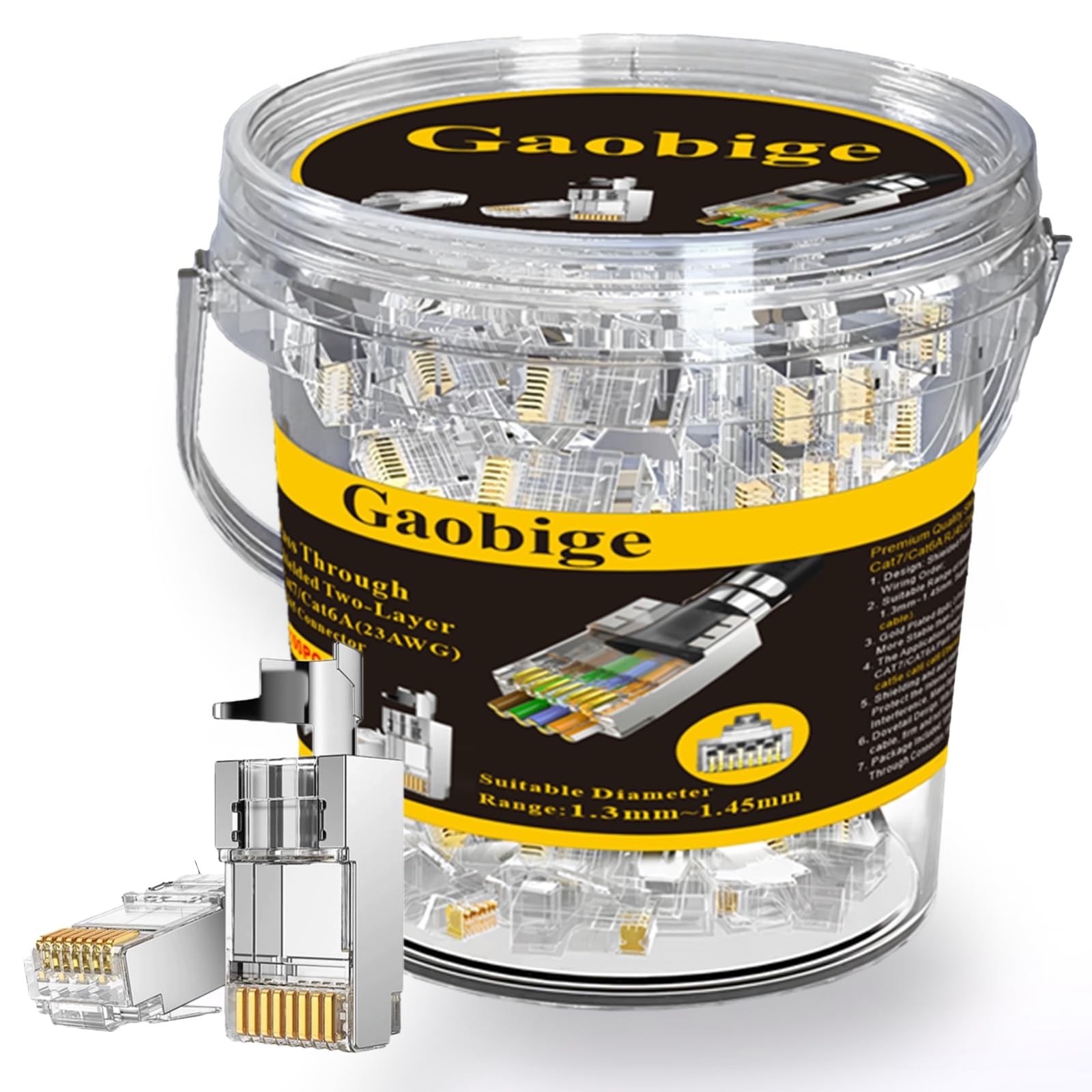 100-Pack Cat7 Cat6A RJ45 Pass Through Connectors Shielded
