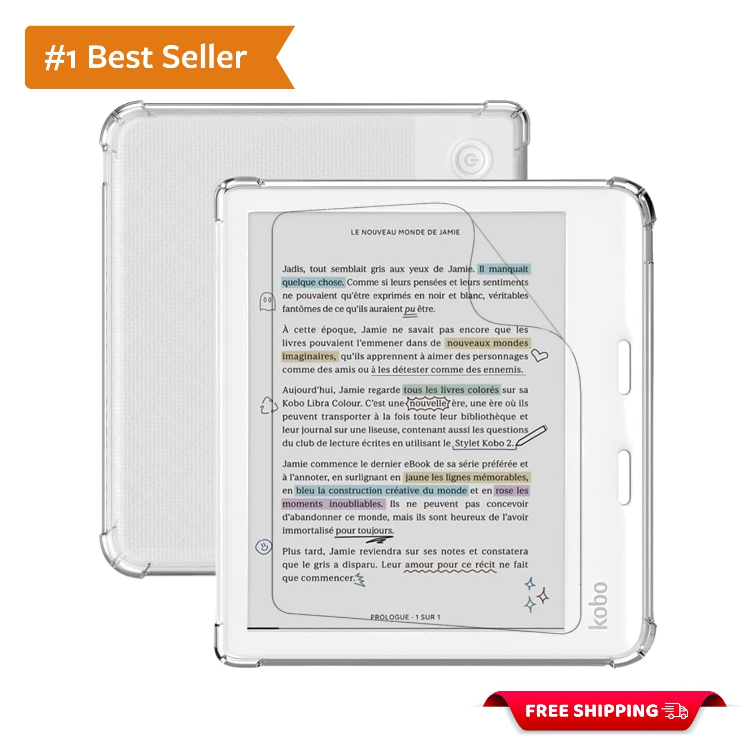 Reinforced Corner eReader Case for 7" Kobo Libra Colour - Lightweight & Clear