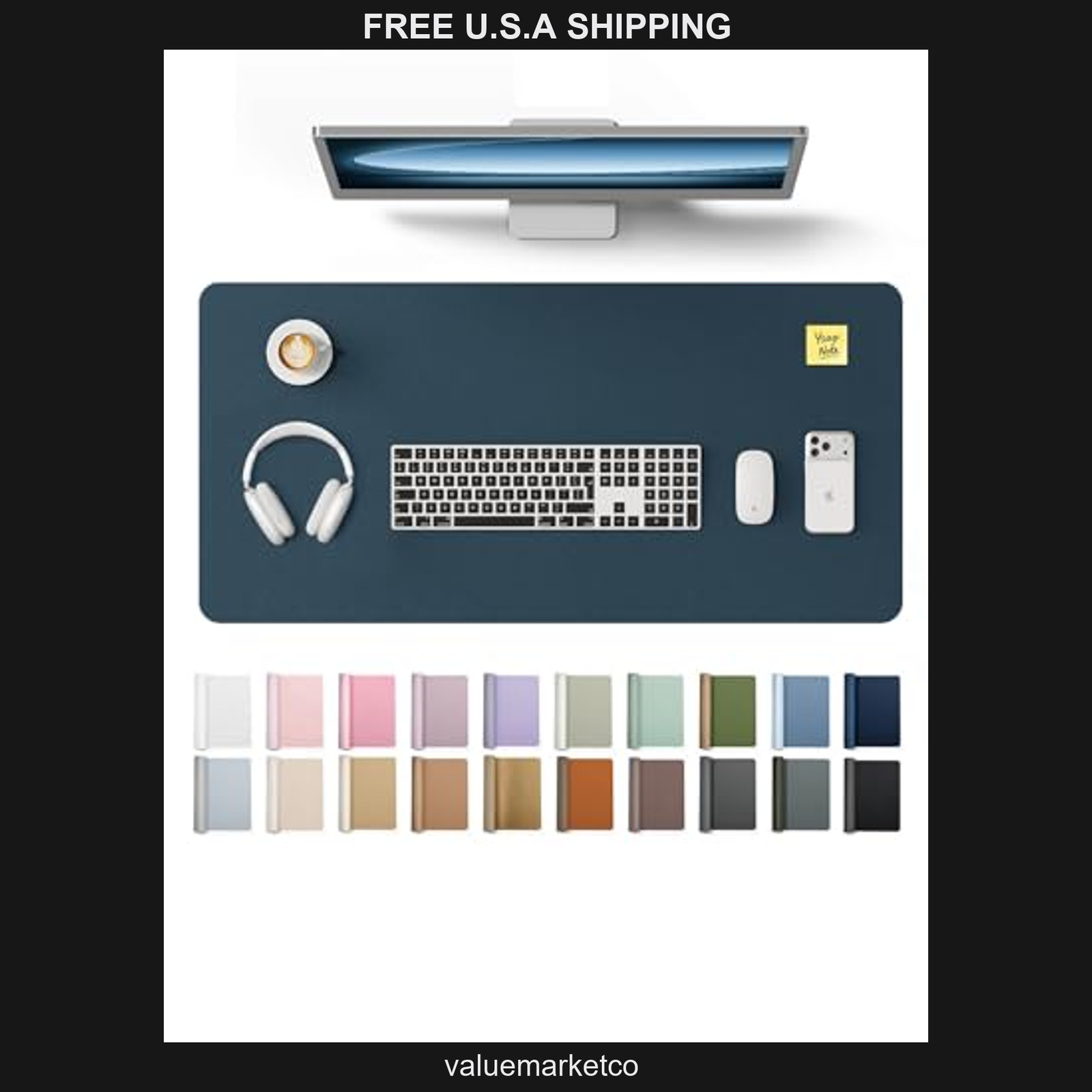 YSAGi PU Leather Desk Protector, 31.5 x 15.8 Inch Large Non-Slip Office Mat