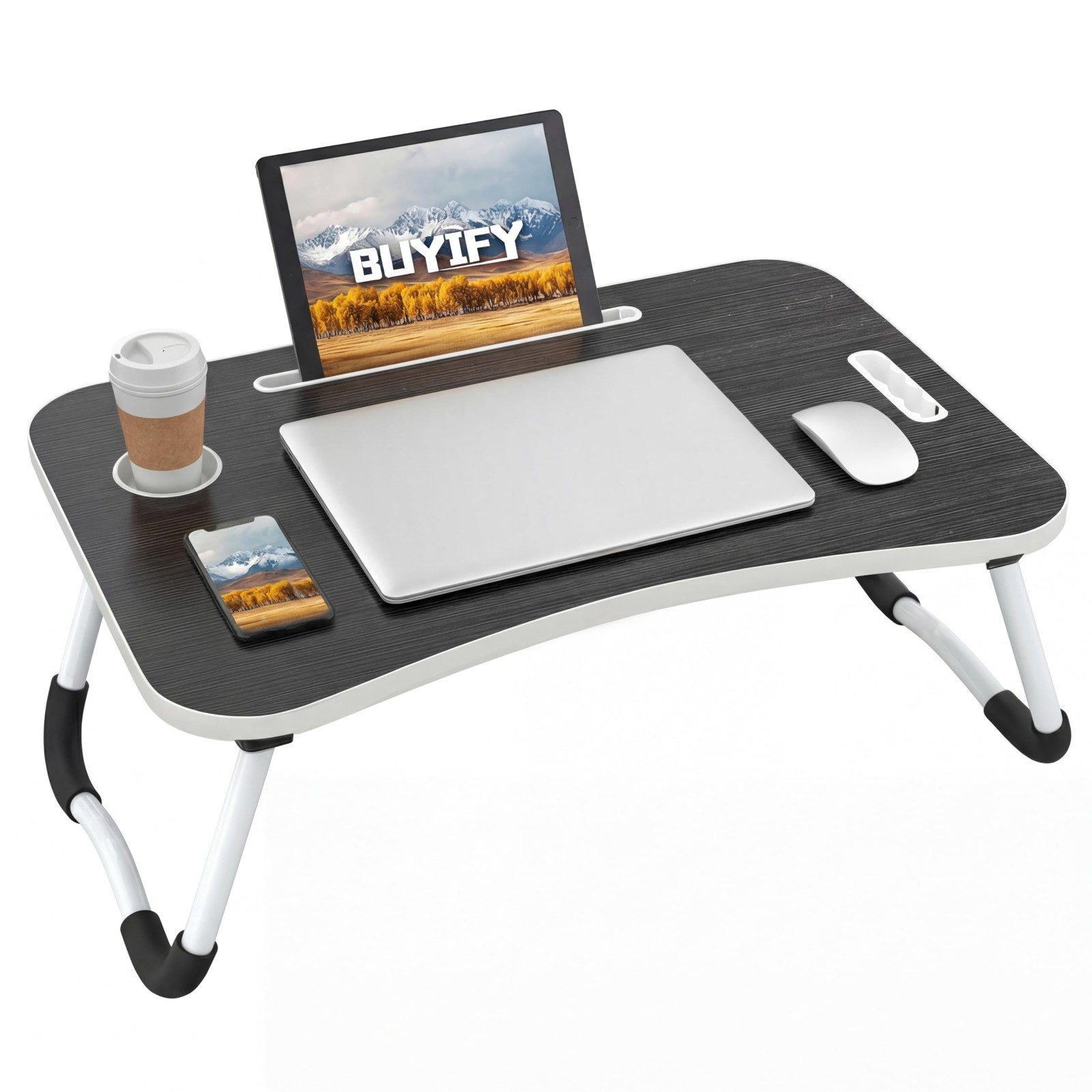 23" Foldable Lap Desk for Laptop & Writing, Portable with Cup Holder - Black