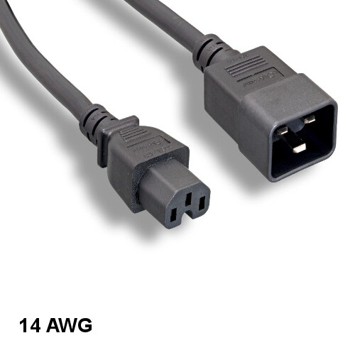 [Lot10] 1Ft Black Heavy Duty Power Cord IEC-60320 C15 to C20 14AWG 15A/300V PDU 