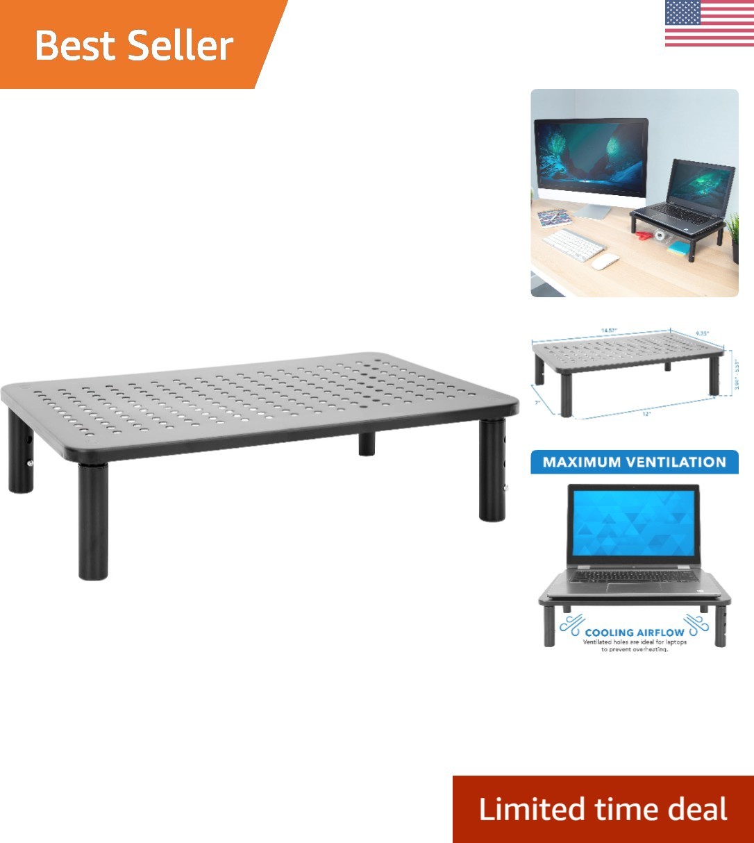 Elegant Height Adjustable Monitor Riser for Enhanced Work Environment - 44lbs