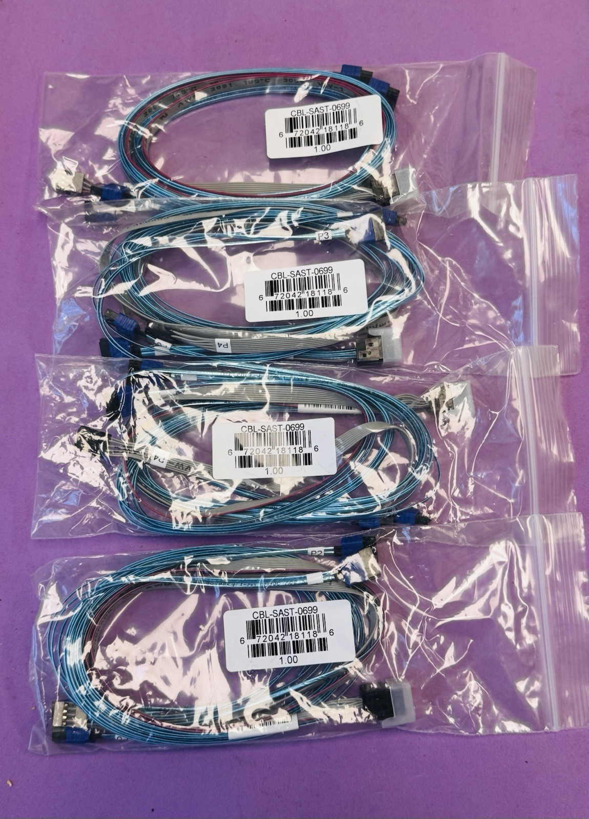 LOT OF 4 Supermicro CBL-SAST-0699 MiniSAS HD to 4 SATA 12Gb/s Cables 3FT