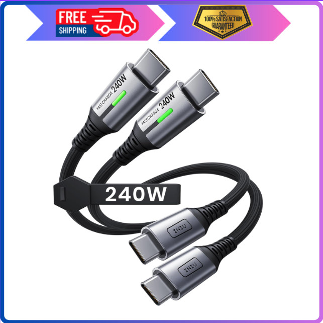 Short USB C Cable 1ft 2-Pack 240W USBC to USBC Fast Charging Cable Braided Ch...
