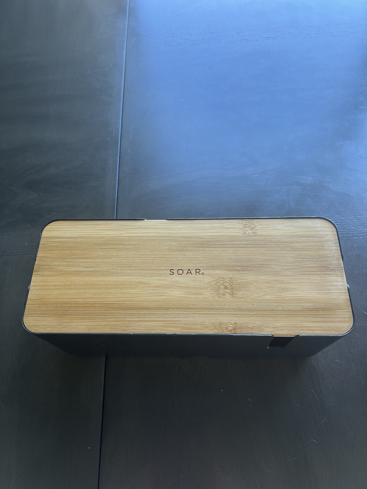 Soar Black Cable Management Box w/Bamboo Lid 12”L  x 4.75”W x 4.5”H