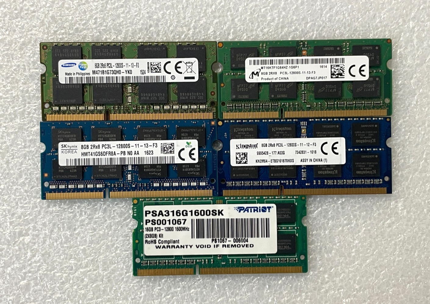 Lot of 5 Hynix Samsung Micron 8GB PC3L-12800S DDR3 SO-DIMM Laptop Memory RAM