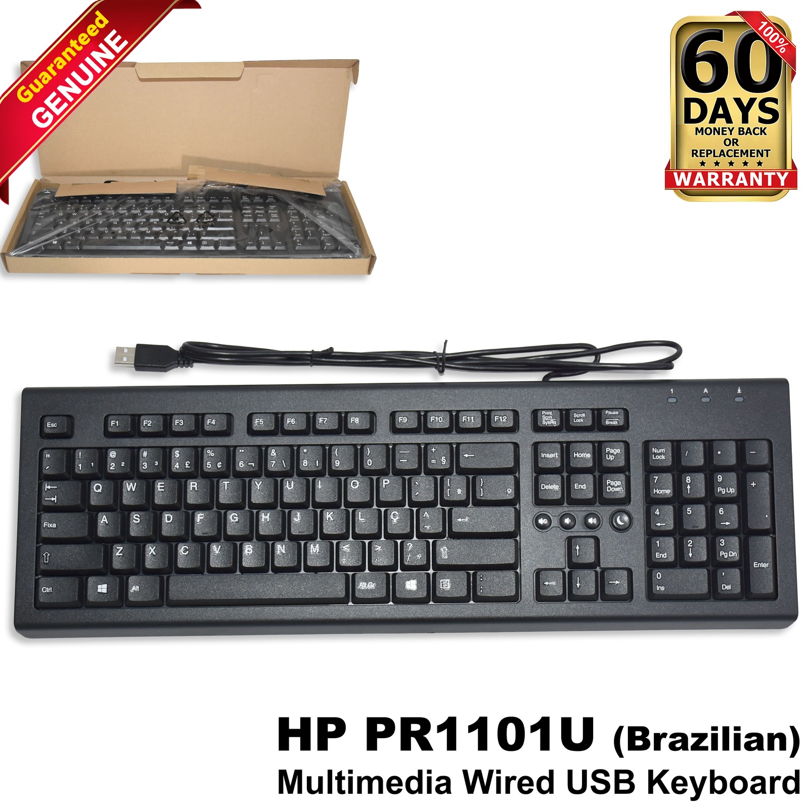 HP Compaq Brazilian Desktop Keyboard USB Wired PR1101U 697737-202 505130-121