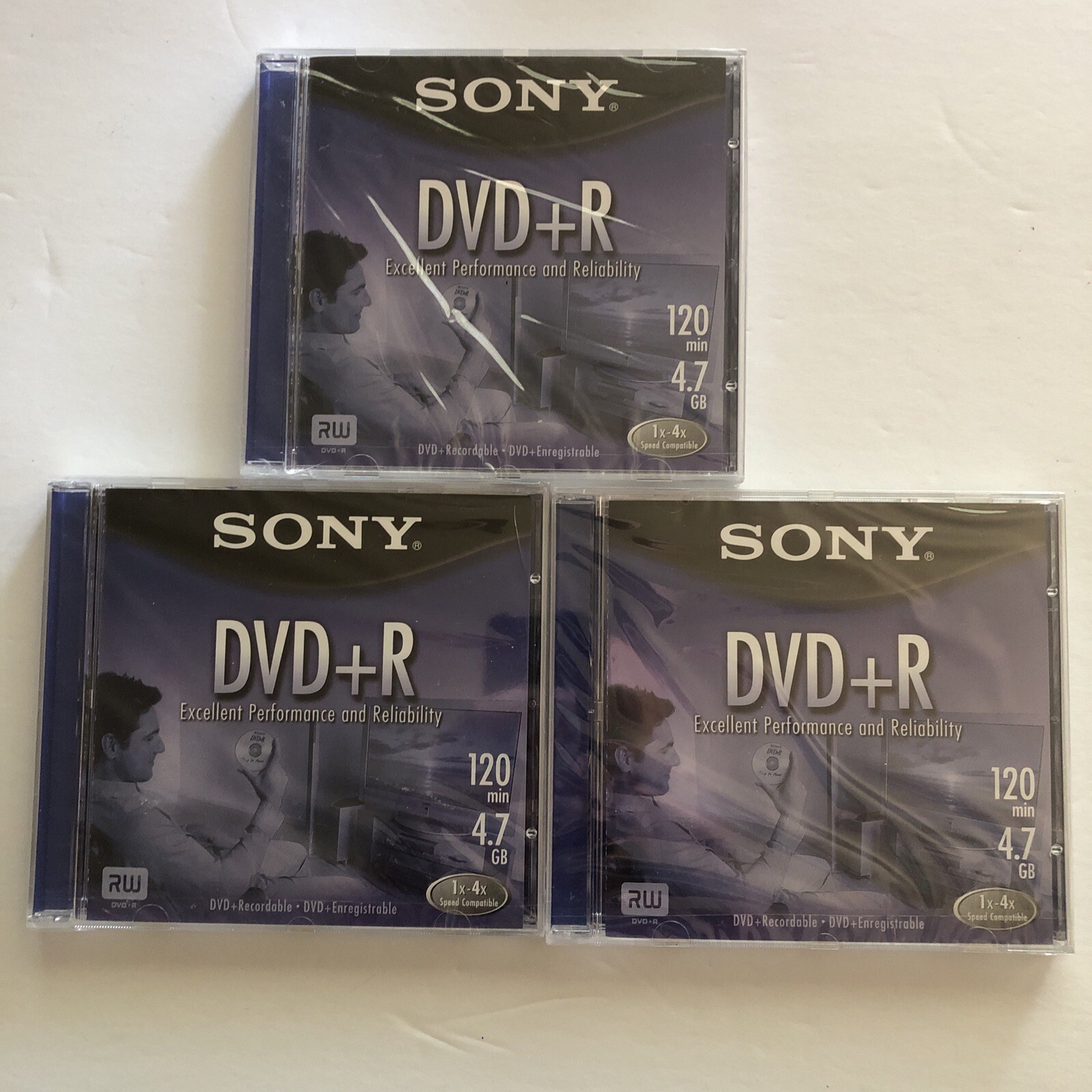 3 Sony DVD+R Recordable Disc 120min, Lot of 3, New Sealed