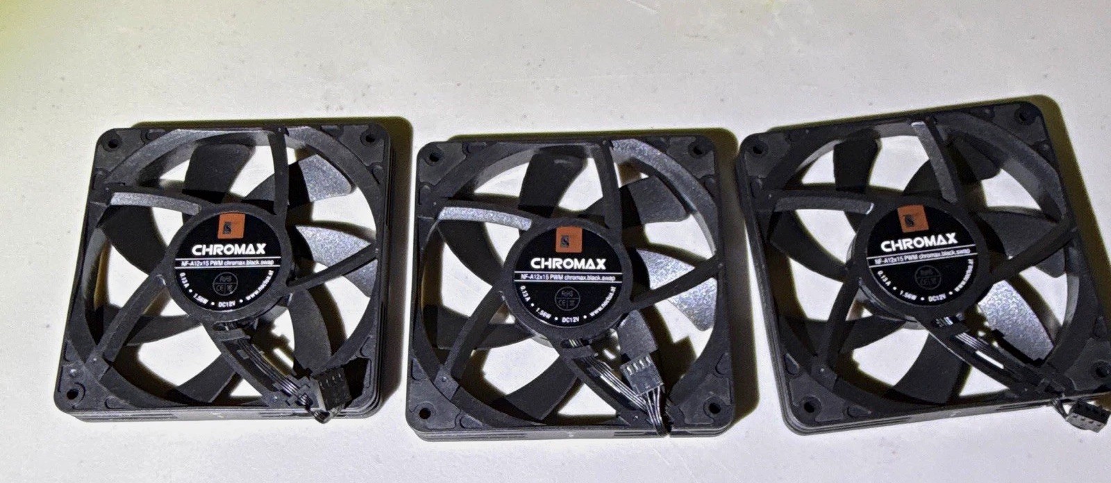 Lot of 3- Noctua NF-A12x15 PWM chromax.black.swap 120mm Slim 15mm 4-Pin Fans x3