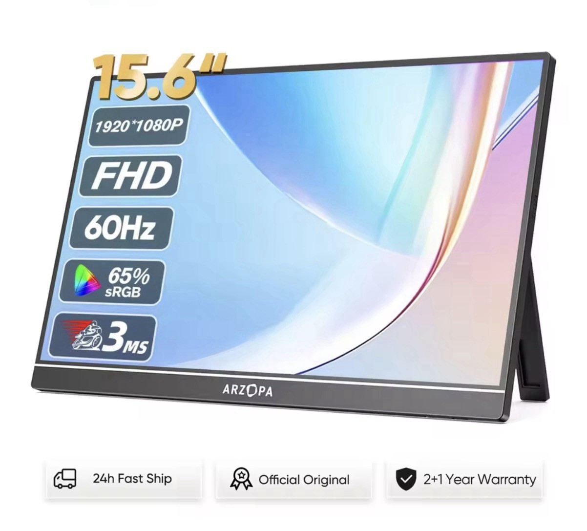 ARZOPA 15.6in Portable Monitor FHD 1920x1080 60Hz 3ms HDMI Black