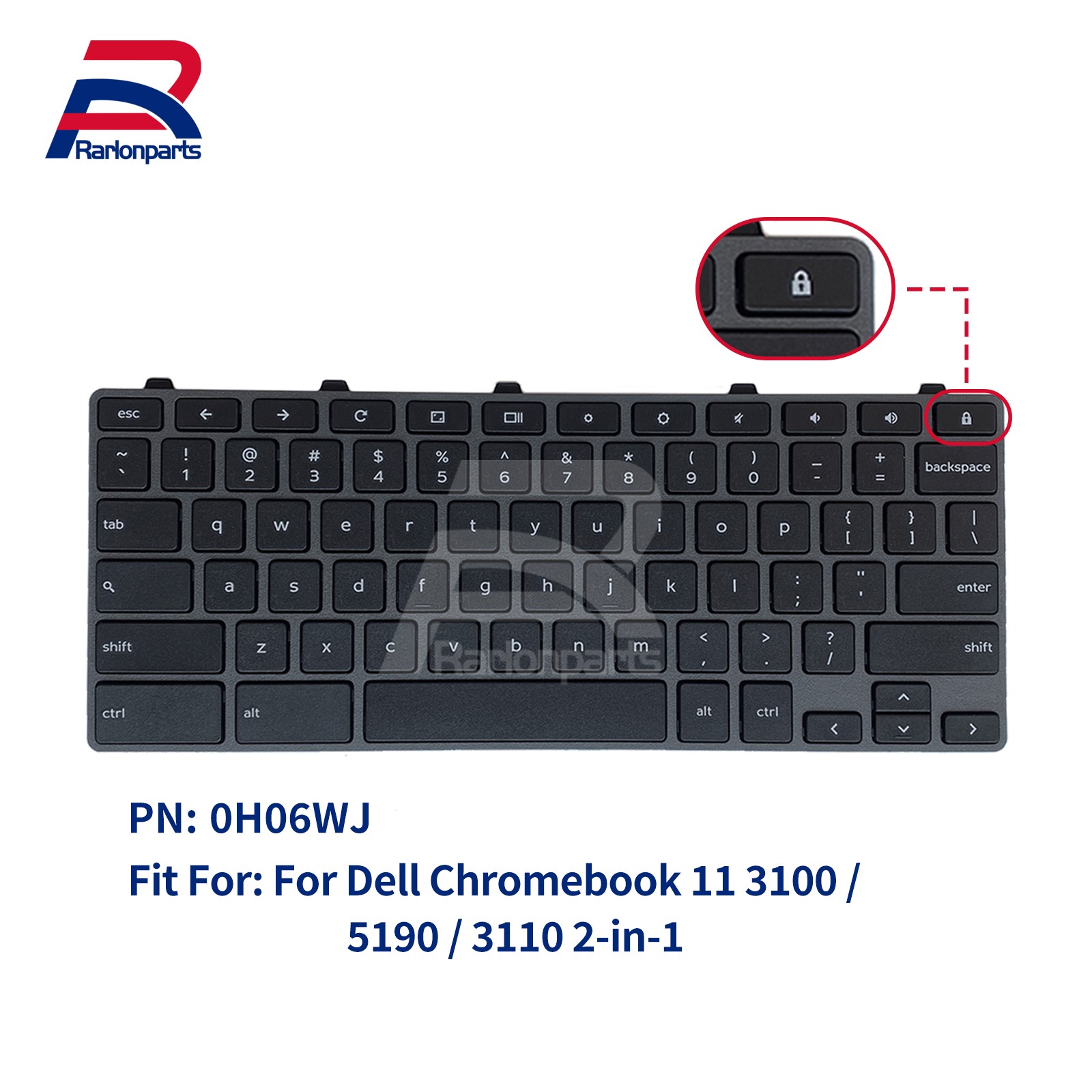 For Dell Chromebook 11 3100 5190 3110 2-in-1 Laptop US Keyboard 0H06WJ 0RFXCF