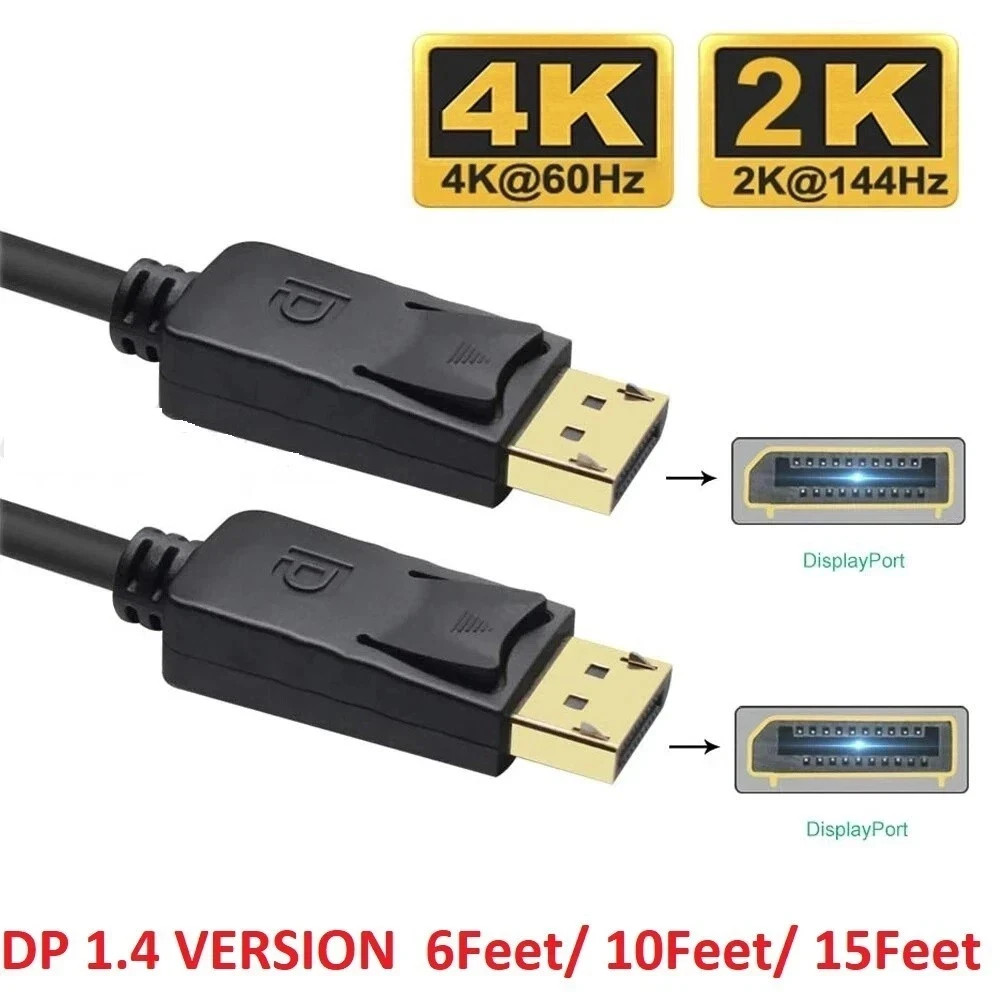 LOT Display port to Display Port  DP Male to Male Cord 4K HD w Latches 6/10/15FT