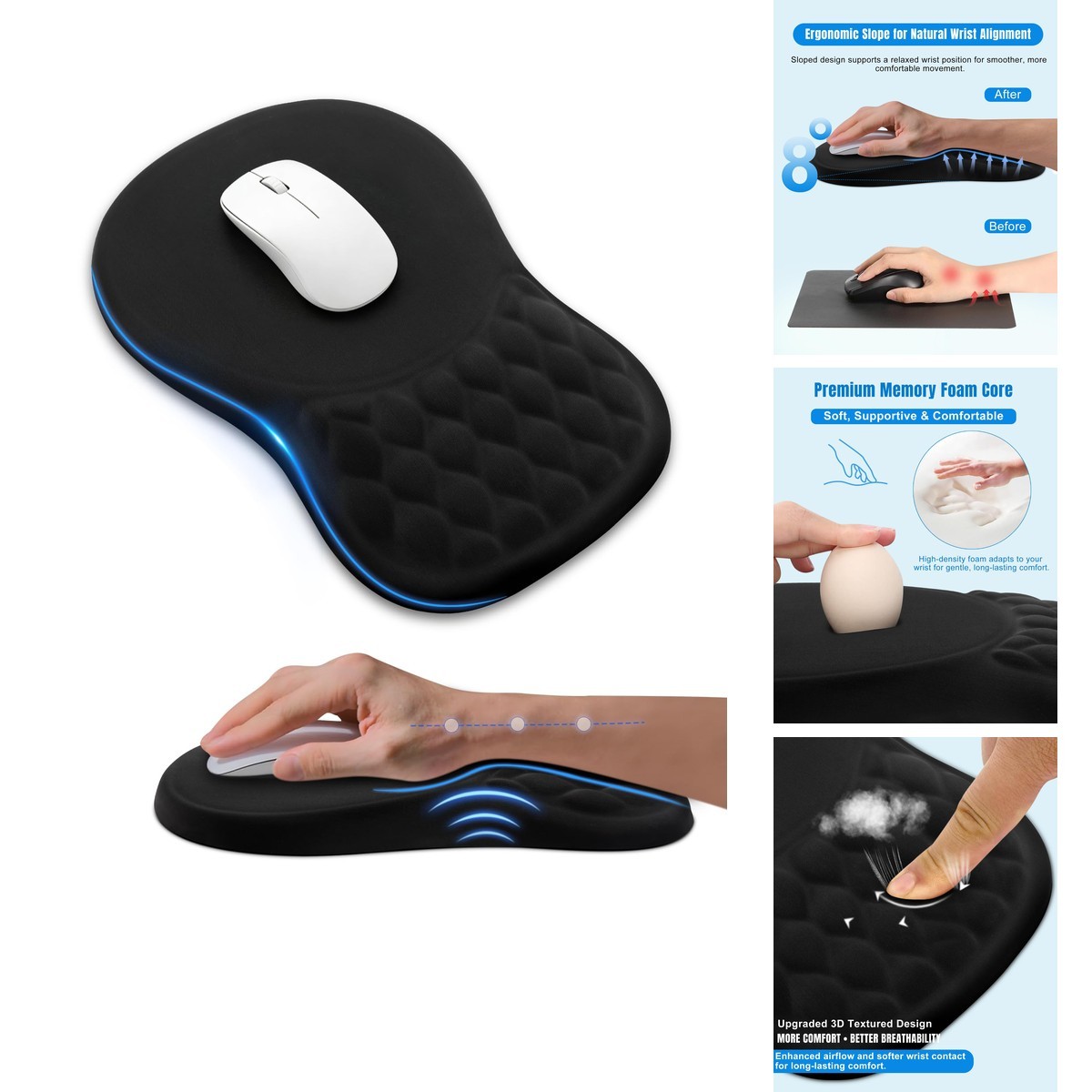 PVIPCZ Ergonomic Mouse Pad Sloped Memory Foam Wrist Rest (black)