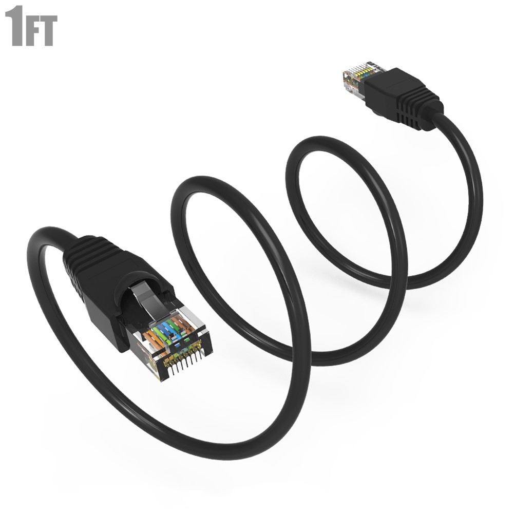1-50FT Cat6A RJ45 Network Ethernet UTP Patch Cable Booted Cord Copper Black LOT