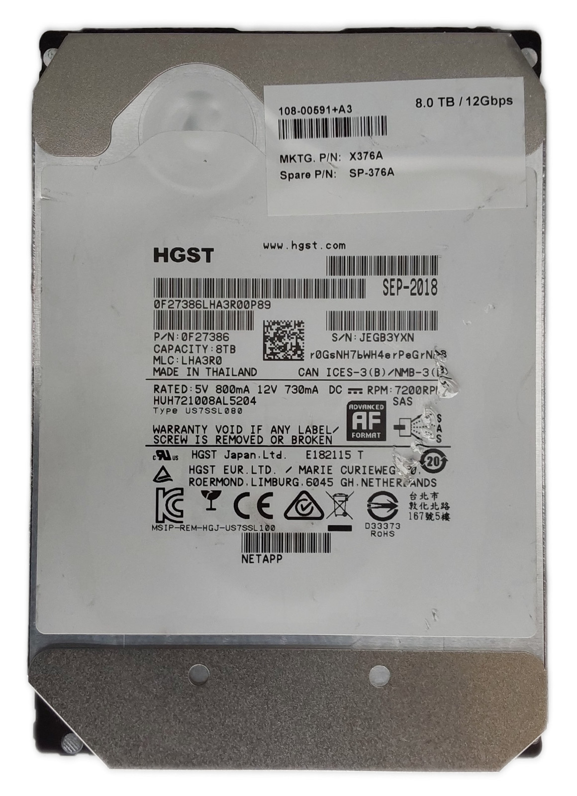 HGST HUH721008AL5204 7.98TB 3.5" SAS-3 HDD