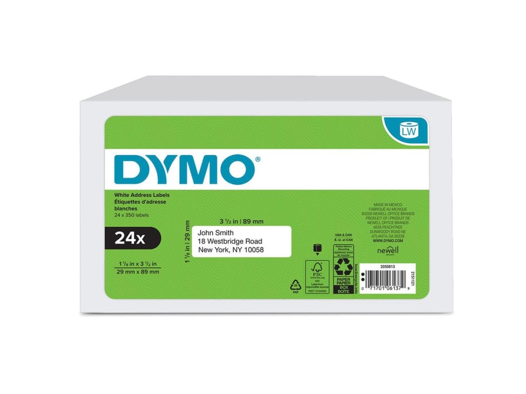 Dymo 2050813 - LabelWriter Address Labels, 1-1/8' x 3-1/2', White, 350/Ct,