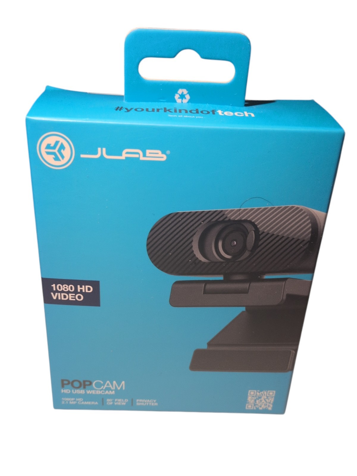 JLab Go Pop USB HD Webcam, Black, 1080p/30 FPS, 2.1 Megapixels, Privacy Shutter