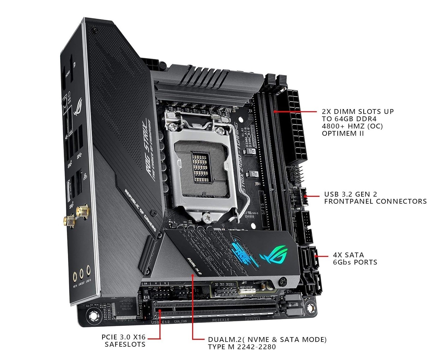ASUS ROG STRIX Z490I Gaming Motherboard Intel Z490 Mini-ITX LGA 1200 2×M.2 HDMI