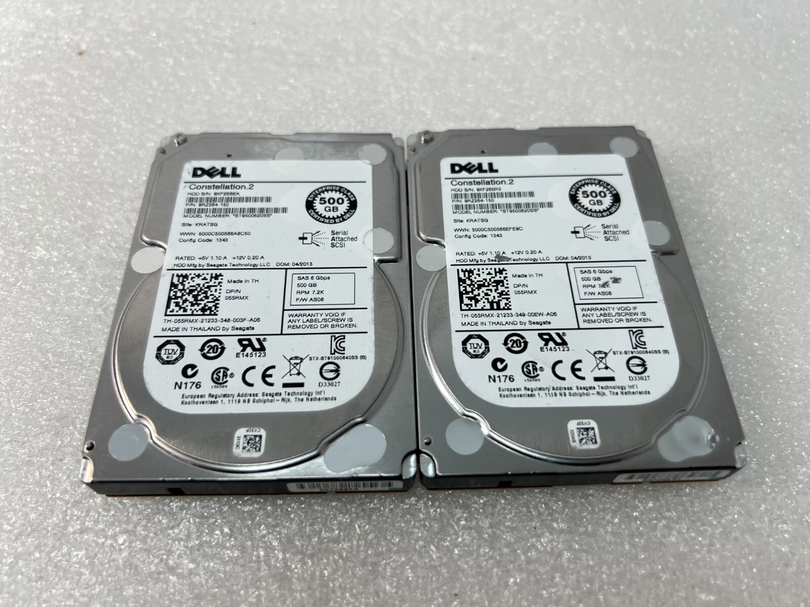 LOT OF 2 DELL CONSTELLATION ST9500620SS 500GB 7.2k SAS 6Gbps 64MB Cache 2.5 HDD
