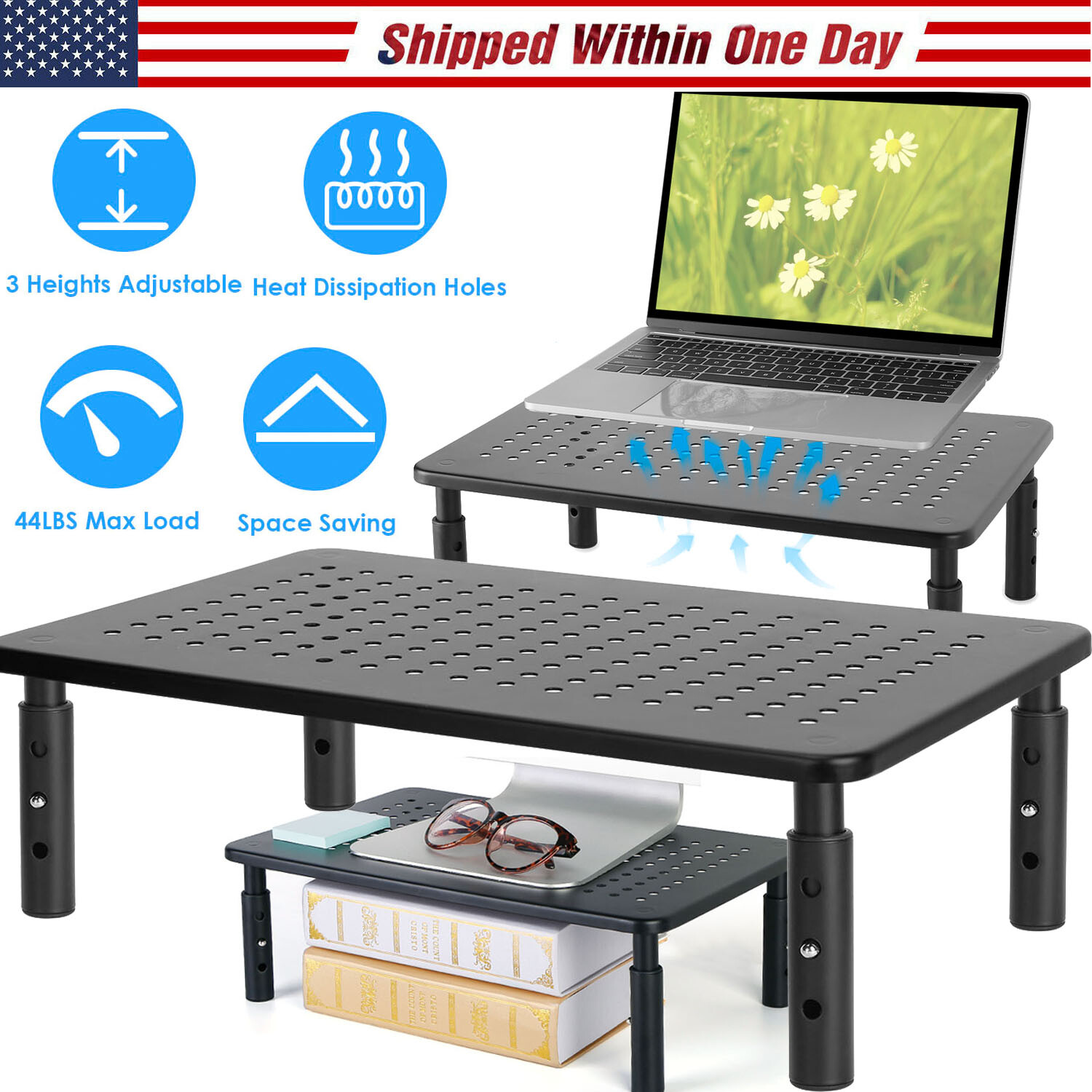 Metal Monitor Stand Ergonomic Height Adjustable Computer Monitor Riser Desk