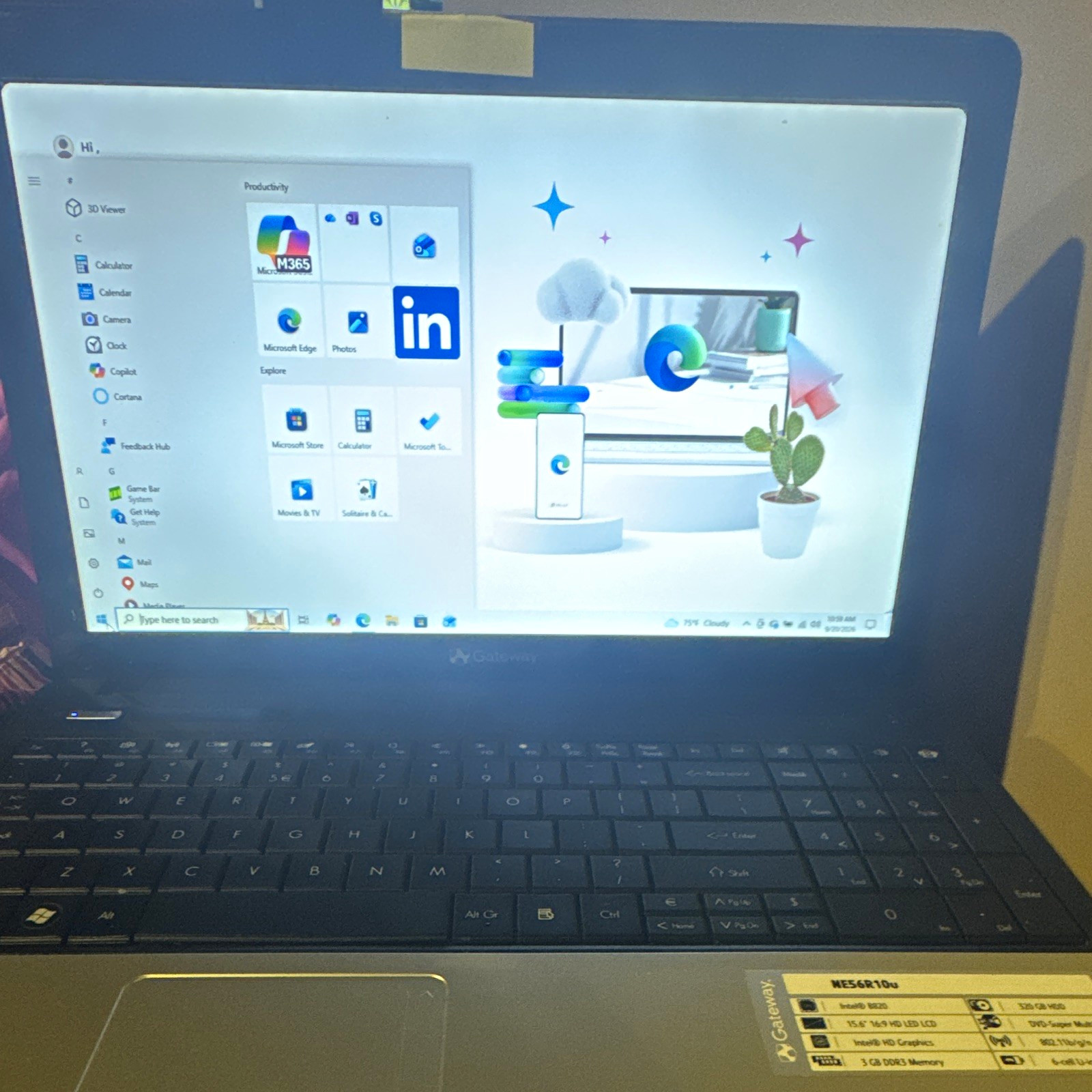 Gateway NE56R10u 15.6" Laptop Pentium 2.16GHz 4GB 500GB HDD Win10 Black