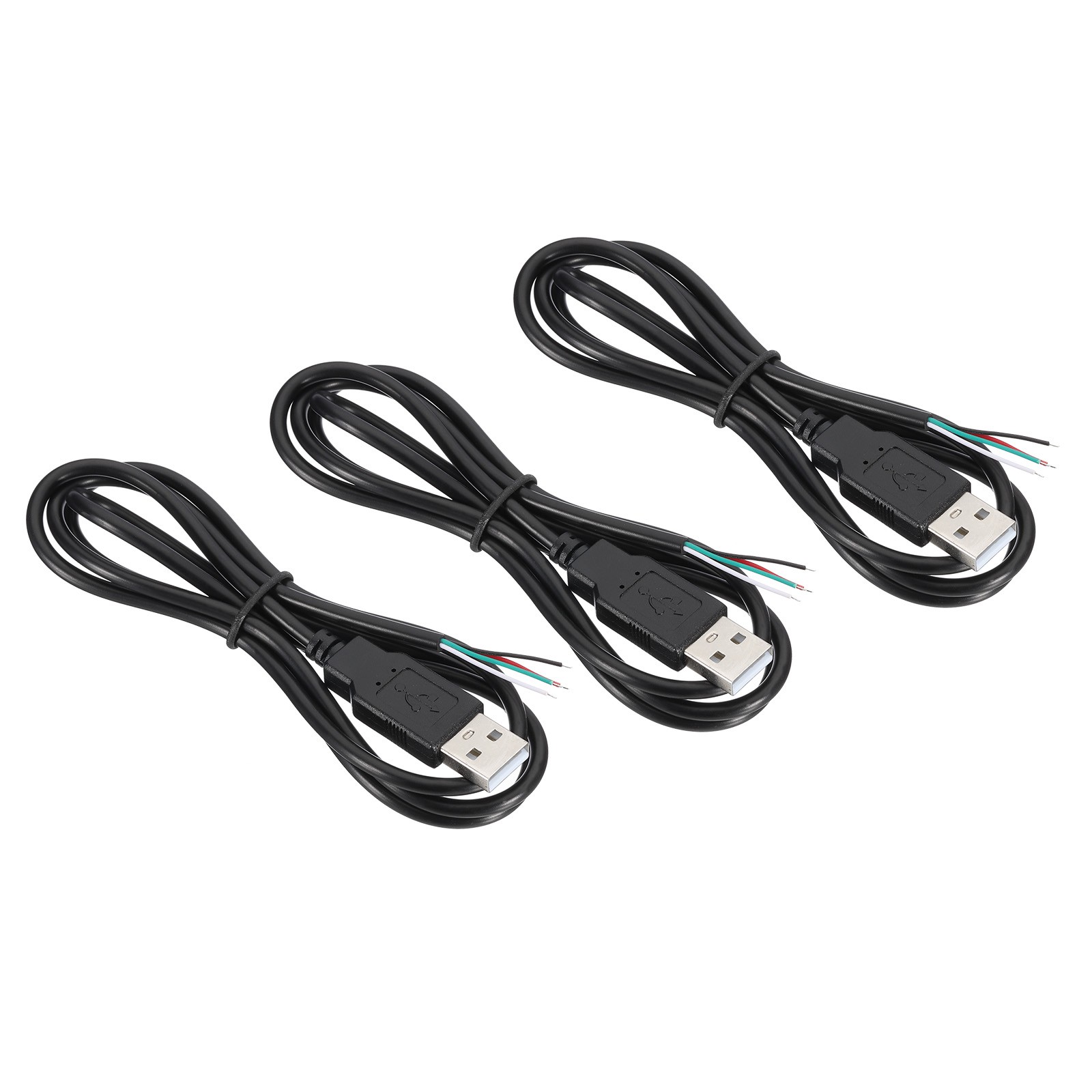 3.28Ft USB 2.0 Male to 4 Pin Bare Wire Pigtail Cable 3pcs 28AWG Data Power Black