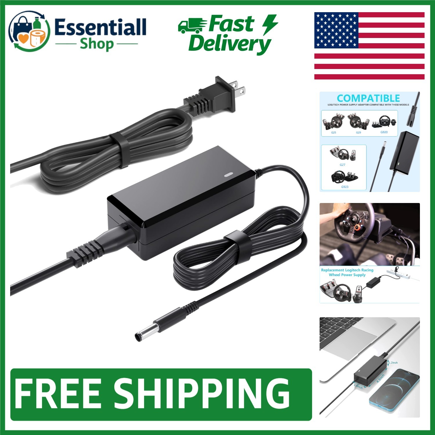 Listed Logitech G920 Racing Wheel Power Adapter - 10FT Cable Included