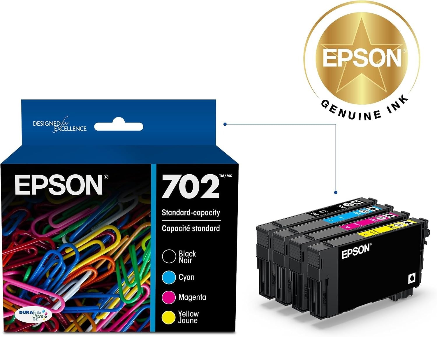 Epson 702 C/M/Y/K Ink Cartridges 4-Pack T702120-BCS (FREESHIP)