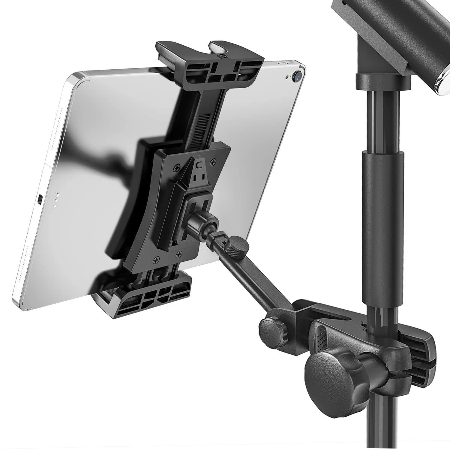 JUBOR Tablet Holder for Microphone Stand, Mic Music Stand black