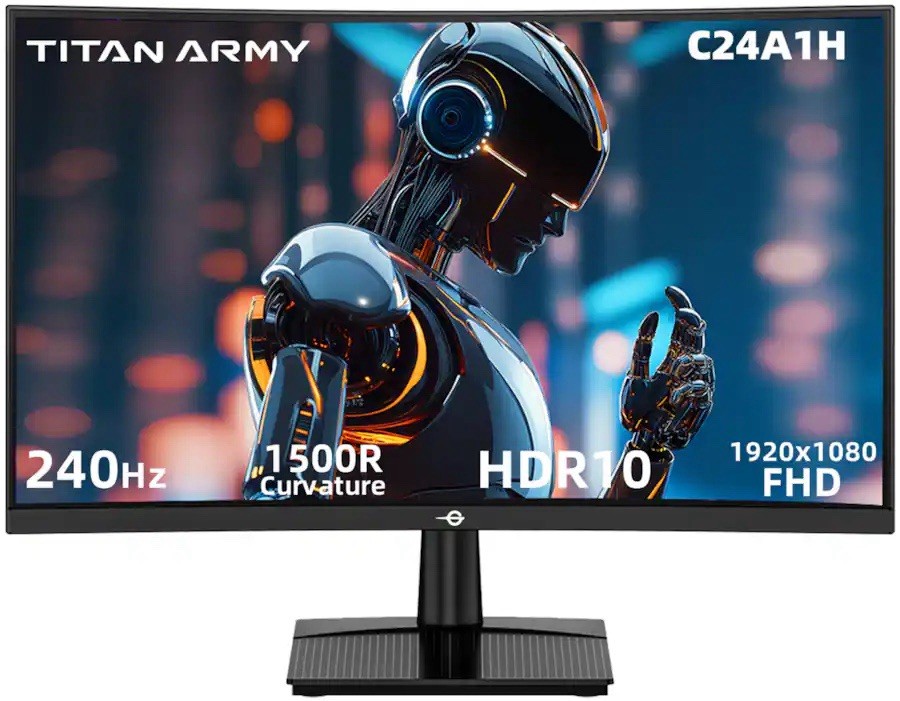 Titan-army C24A1H 24 Inch Curved Gaming Monitor, FHD 1080P 1500R, Black, New