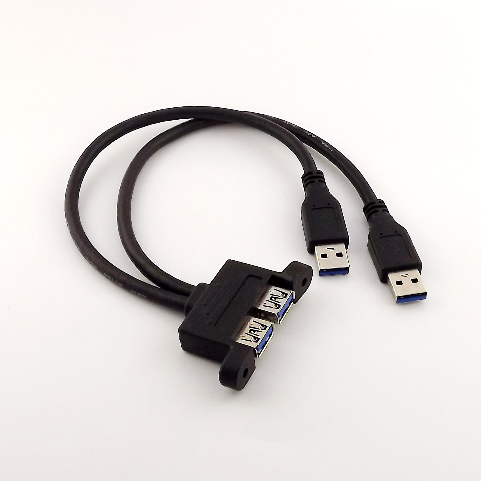 1pc Dual USB 3.0 A Male to USB 3.0 Female Extension Screw Panel Mount Cable 30cm