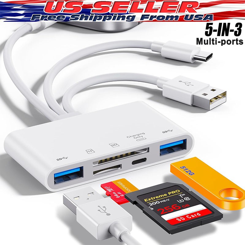 1pc New Memory Card Reader 5 in 1 USB OTG Adapter SD Card Reader For iPhone/iPad