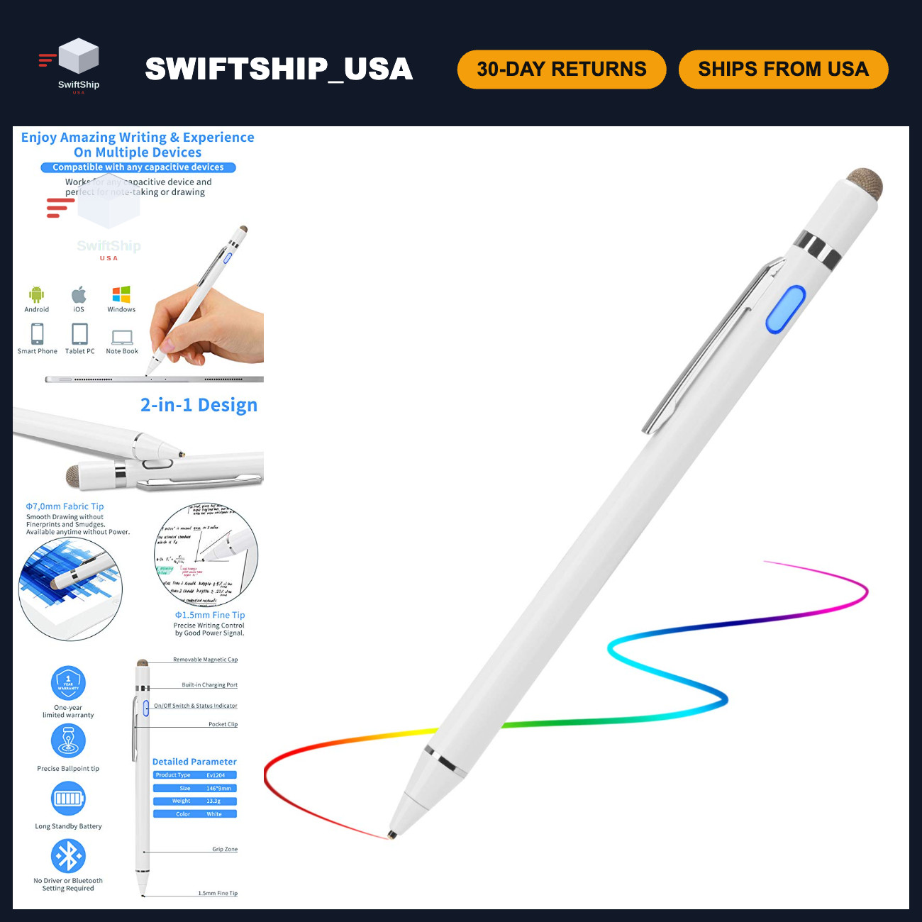 Ultra Fine Tip Active Stylus Digital Pen for iPad iPhone - Precision Touch Contr