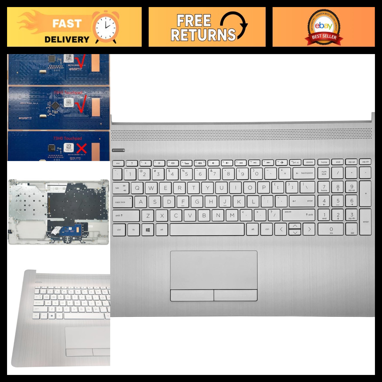 Non-Backlit Keyboard Palmrest for HP 17-by 17T-by 17-CA 17Z-CA Laptops