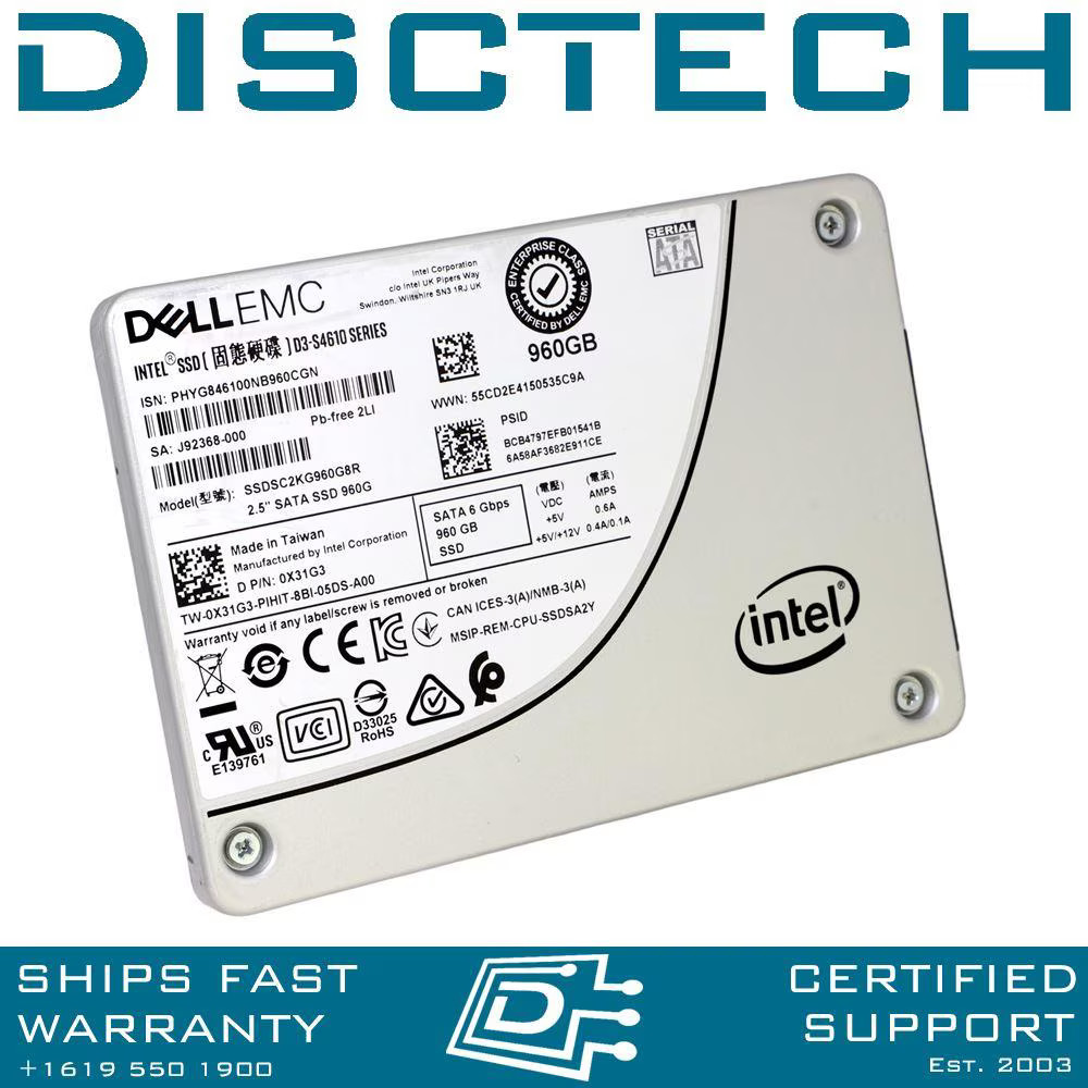 Dell X31G3 960GB SATA MU Mixed Use  2.5"  SSD SSDSC2KG960G8R SSDSC2KG960G801