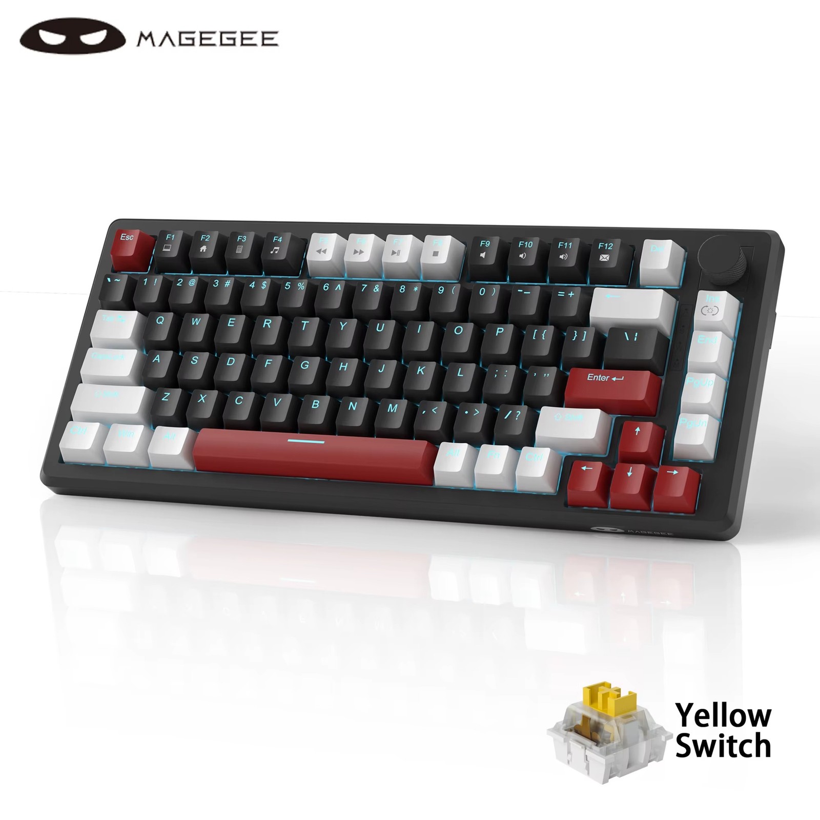 MageGee 75% Mechanical Gaming Keyboard Knob Control Blue Backlit Wired PC
