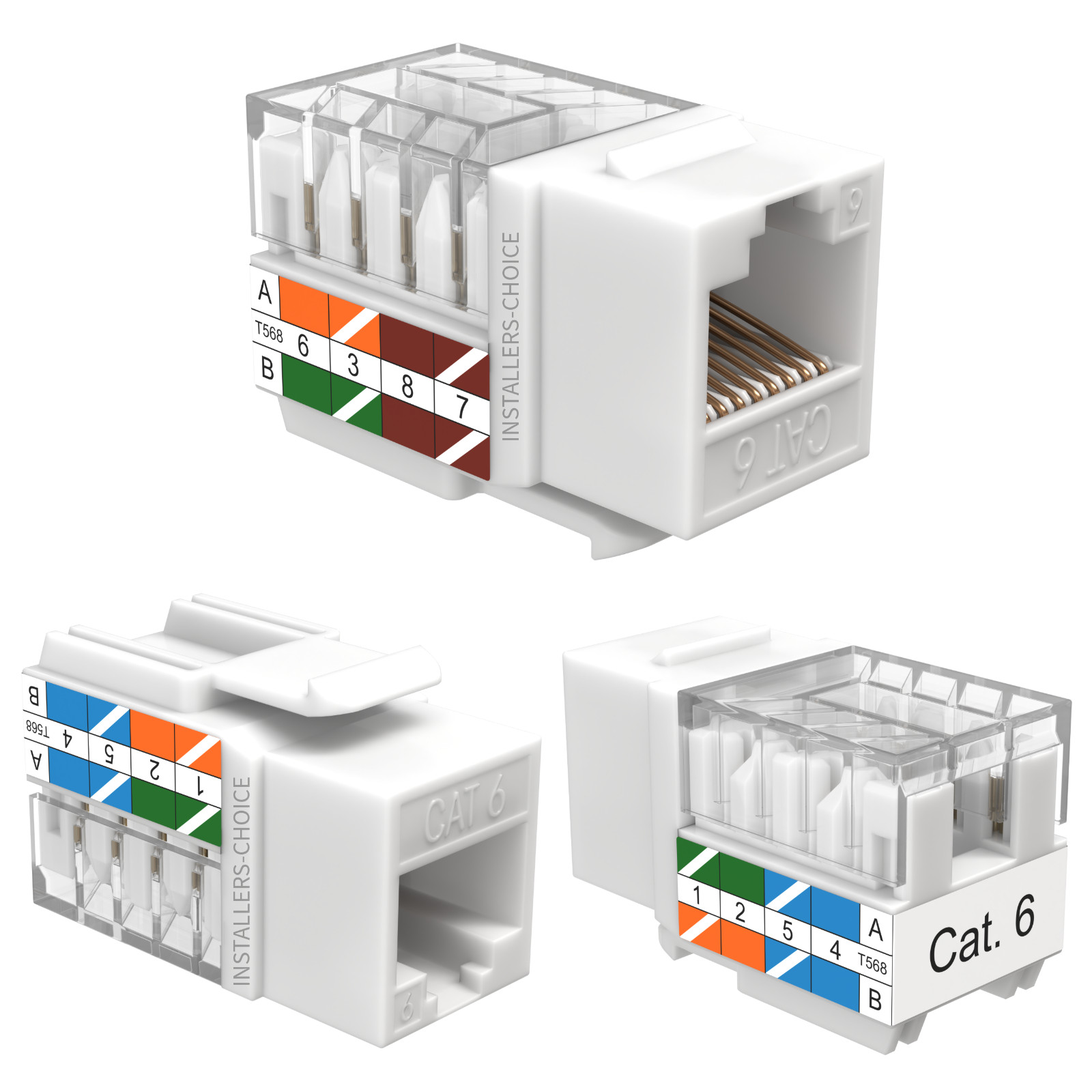 100 Pack Cat6 45° Angled Keystone Jack RJ45 110 Punchdown 8P8C White Ethernet