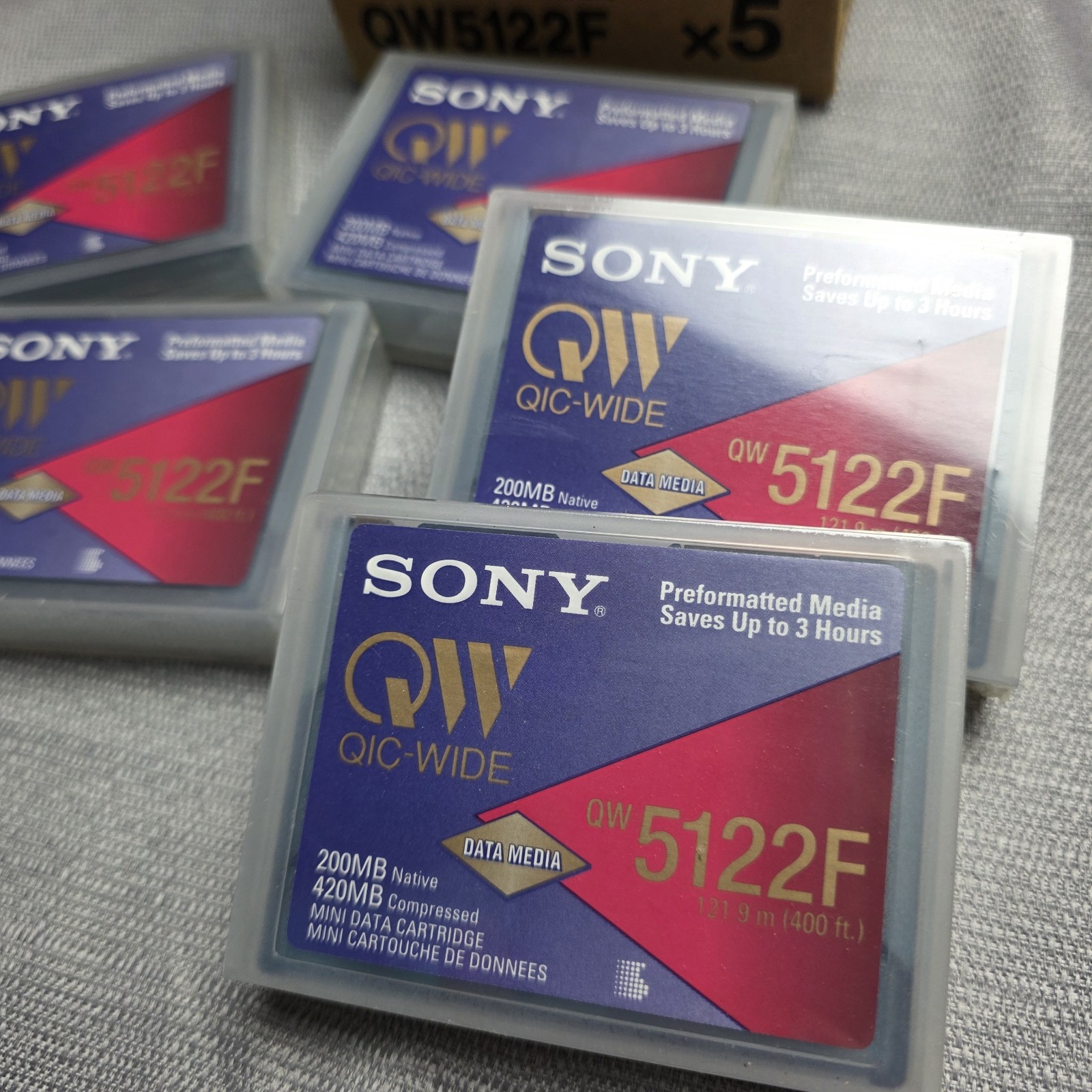 Lot Of 5: Sealed Sony QW QIC-WIDE  QW5122F 200MB/400MB Mini Data Cartridge Japan