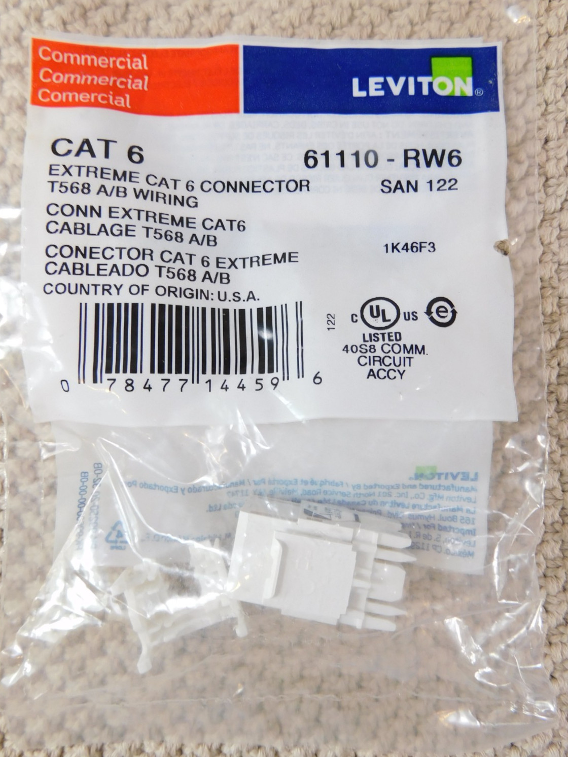 Leviton 61110-RW6 EXTREME Cat 6 QUICKPORT Jack - White - QUANTITY OF 10