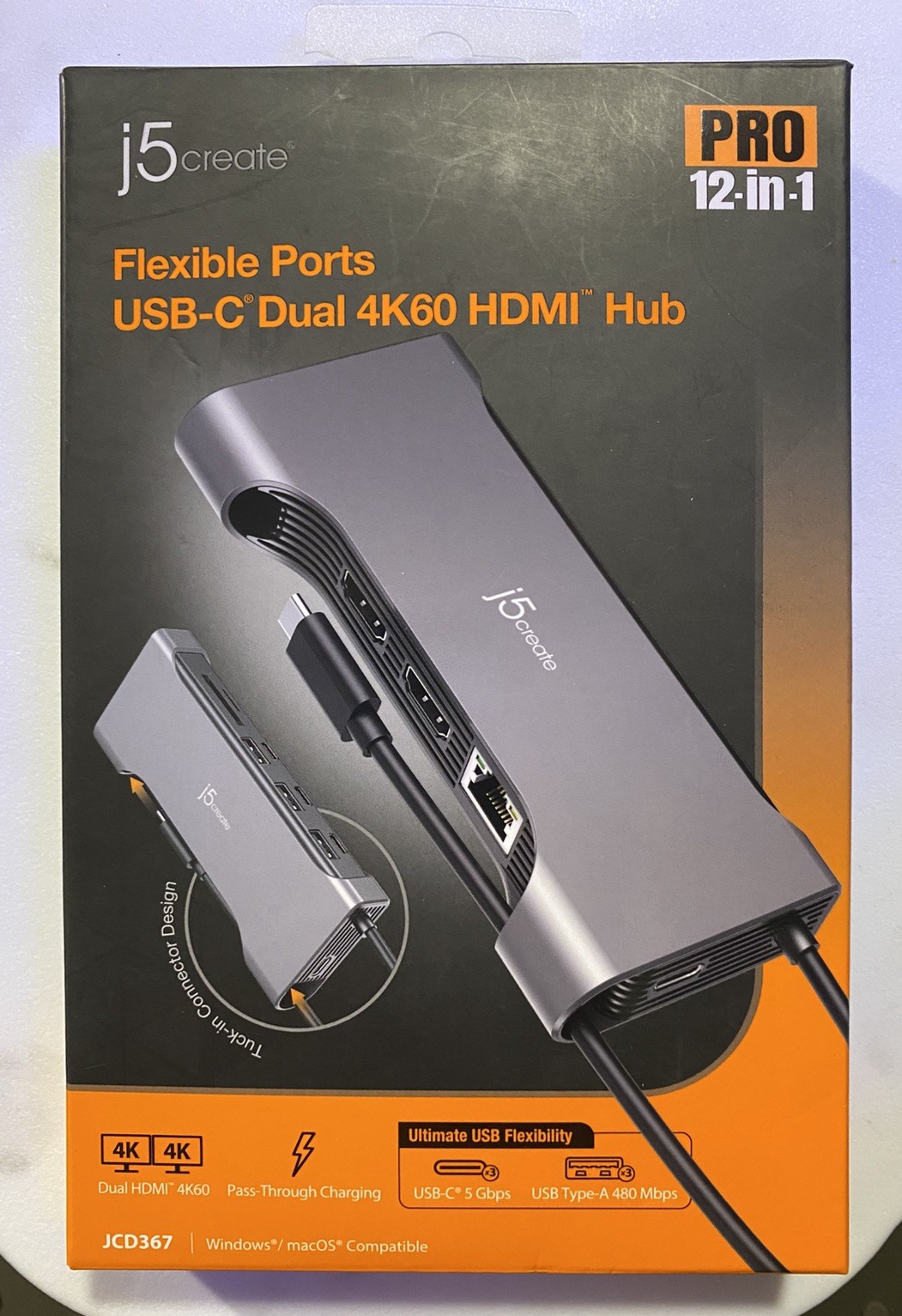 j5create Pro 12-in-1 Flexible Ports USB-C Dual 4K60 HDMI Hub JCD367 Ethernet, SD