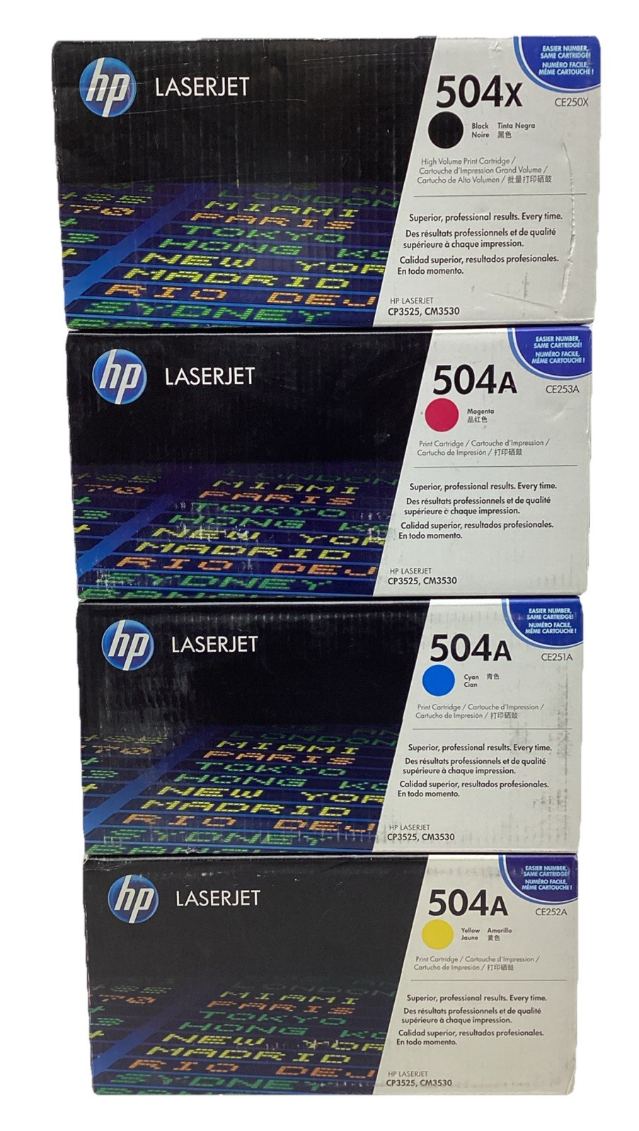 HP 504A CE250X CE251A CE252A CE253A Toner Set For LaserJet CM3525,CM3530 OEM NEW
