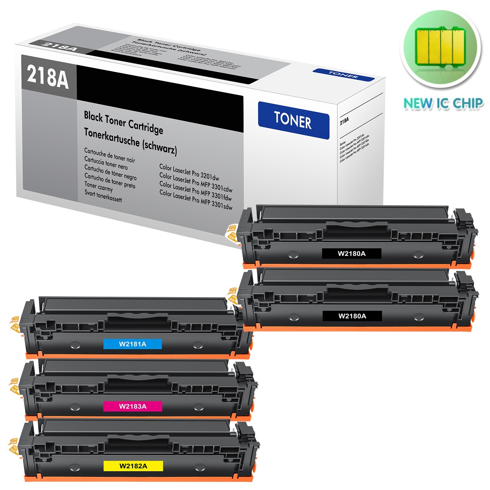 5x BCYM W2180A Color Toner For HP 218A LaserJet Pro 3201dw MFP 3301cdw WITH CHIP