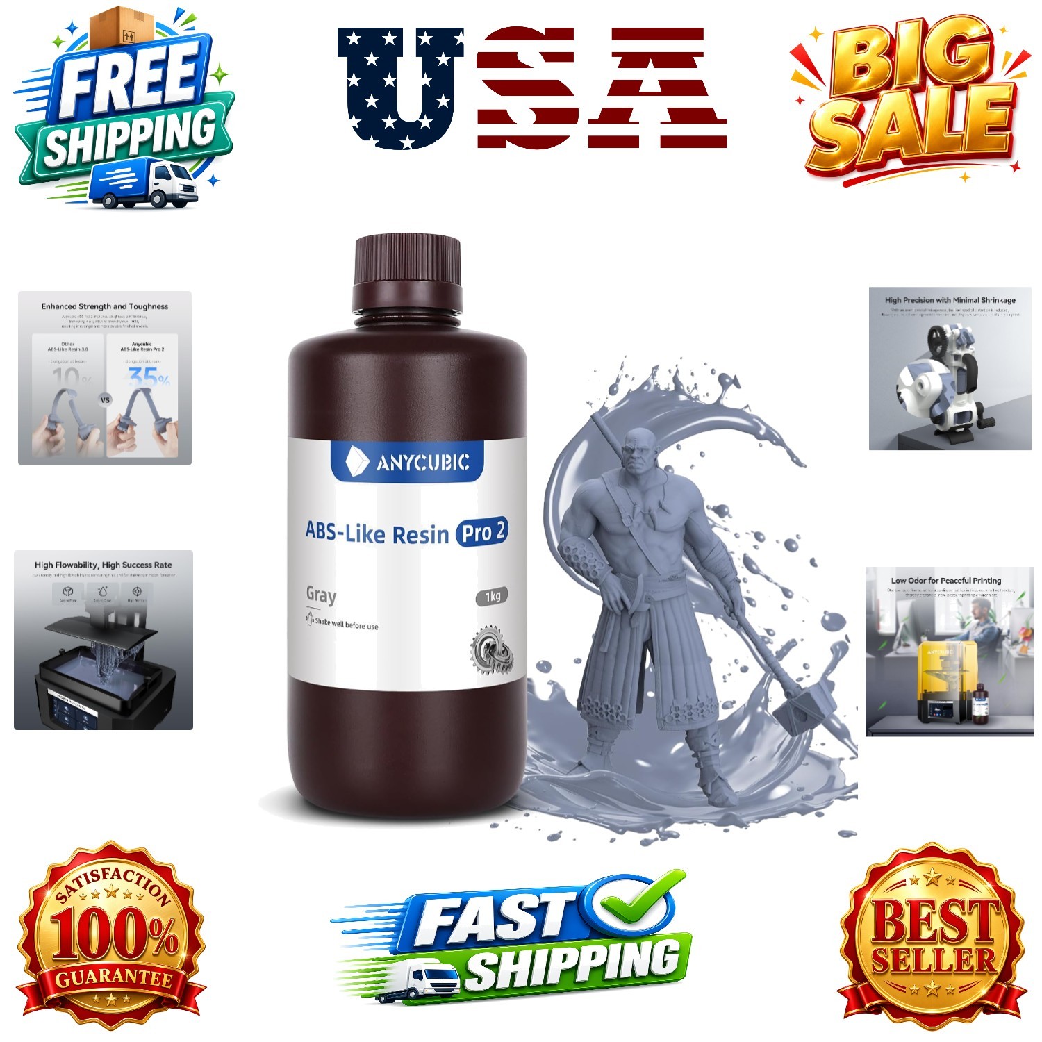 ABS-Like Resin Pro 2, Upgraded 8K 3D Printer Resin with Enhanced Strength and...