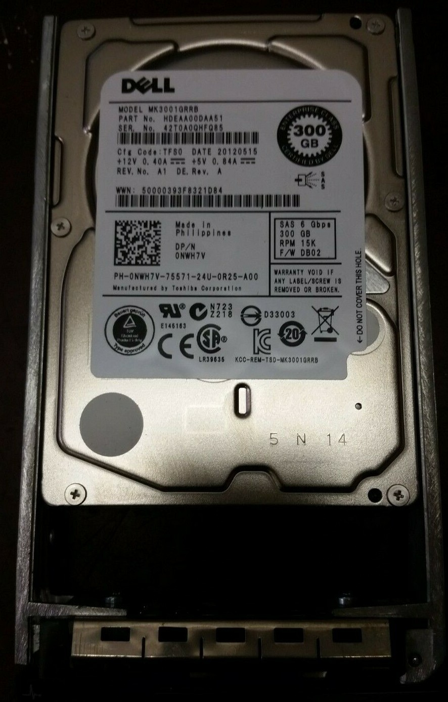 Genuine Dell 2.5" 300GB 15000RPM SAS Server Hard Drive NWH7V with Caddy