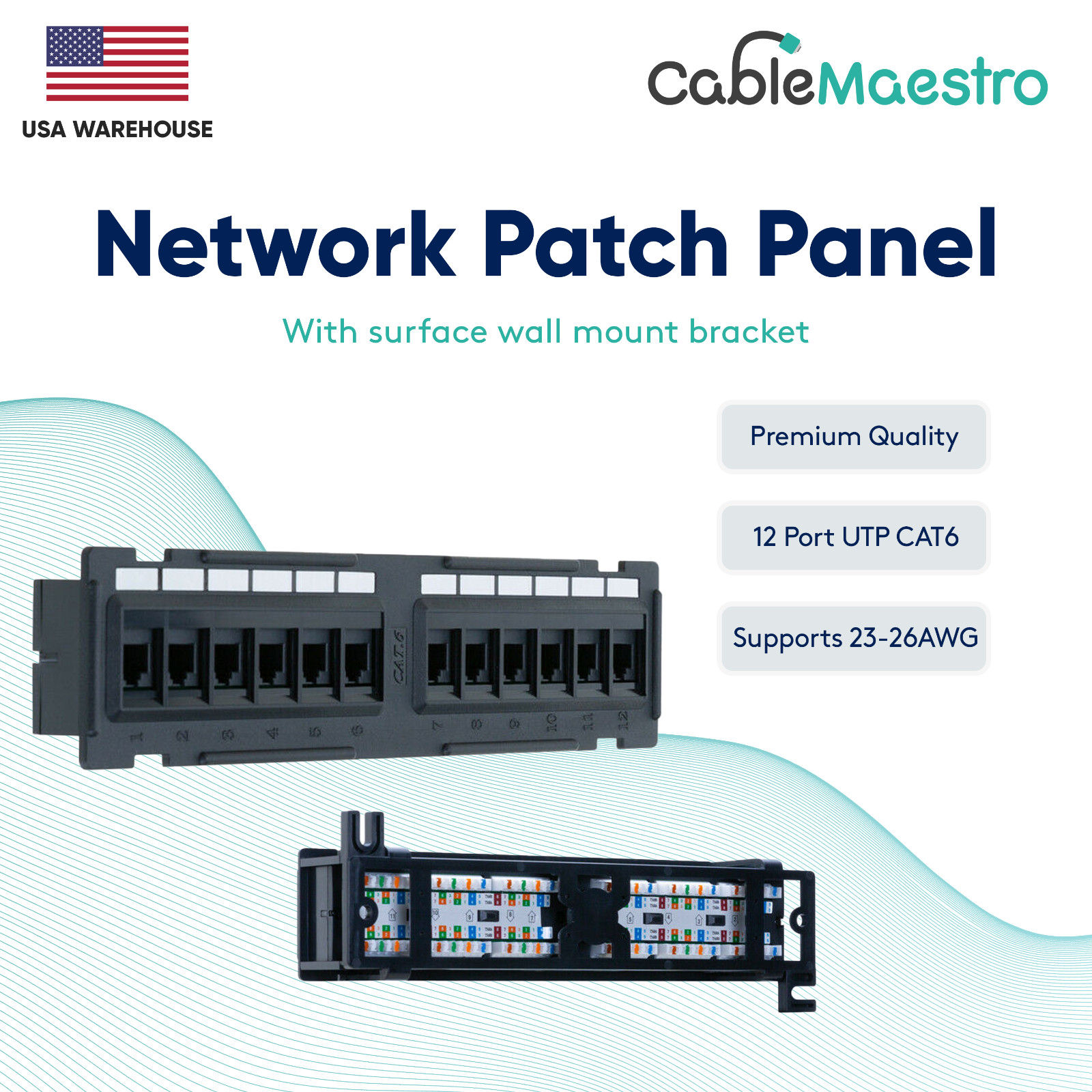 Mini Patch Panel UTP 12 Port CAT6 RJ45 110 Network Surface Wall Mount Bracket