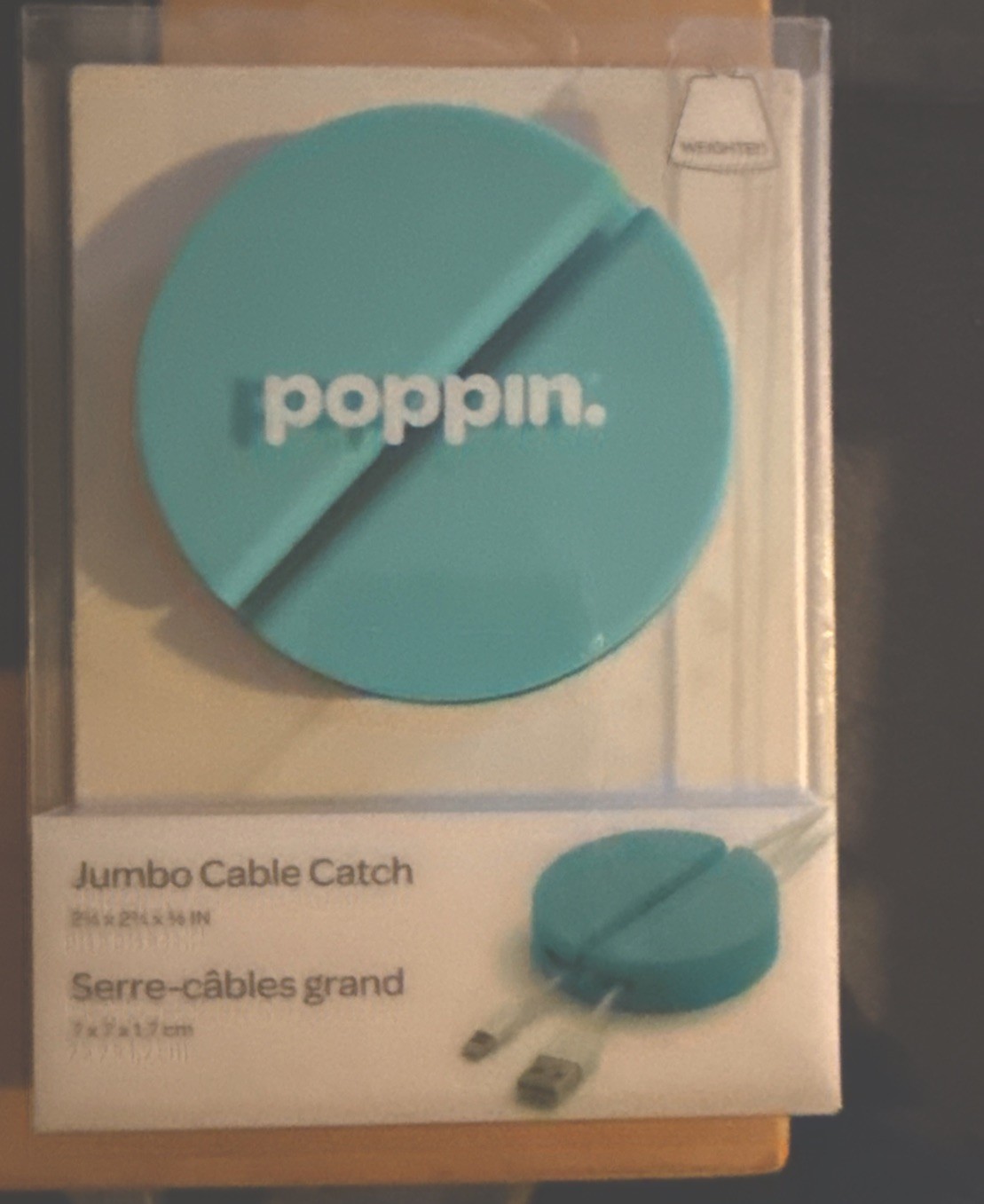 Poppin Weighted Jumbo Cable Catch 2-3/4" x 2-3/4" x 5/8", Aqua