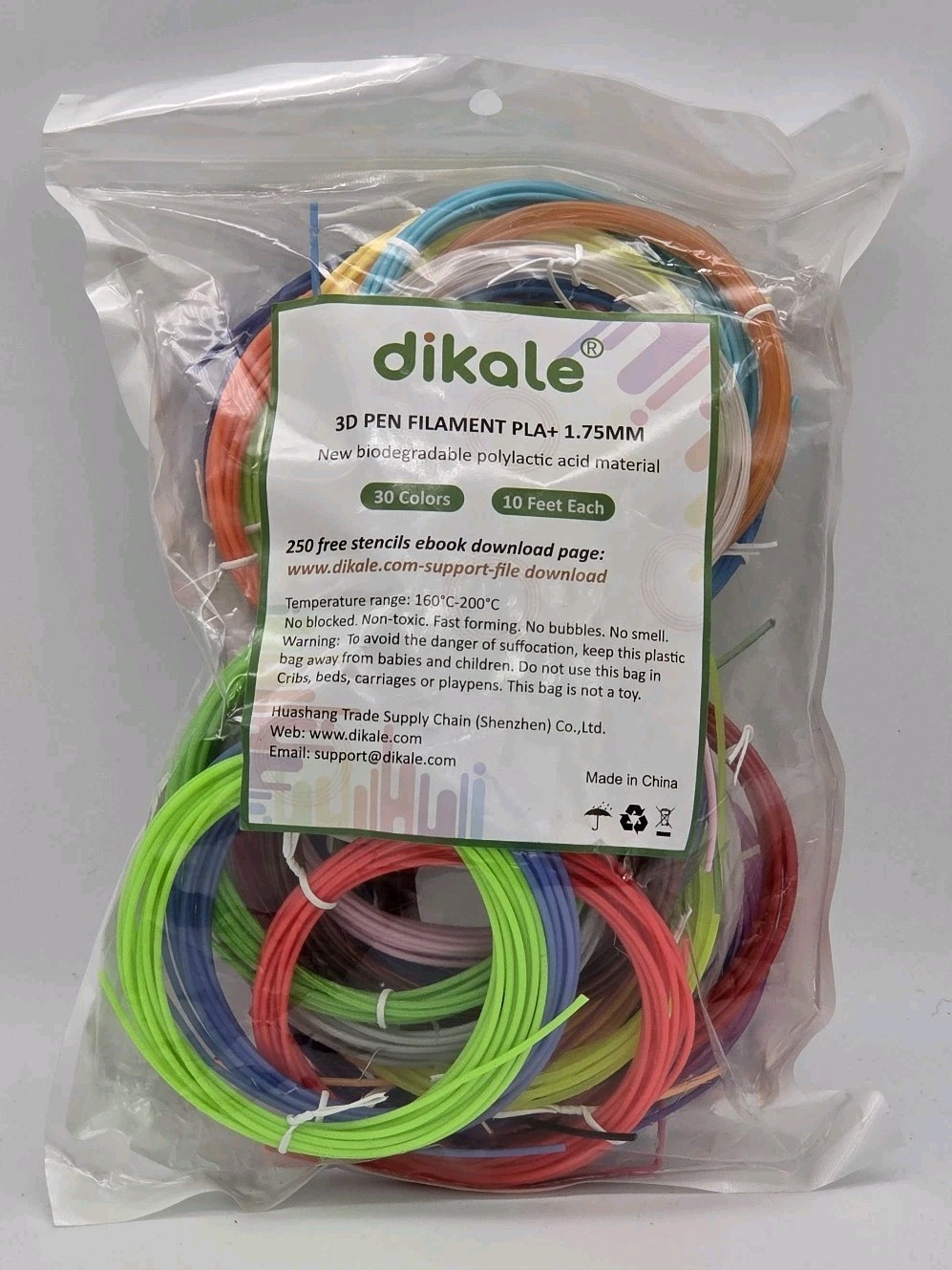 dikale 3D Pen Refills 3D Printer Pen Filament 1.75mm PLA+ 10 Feet Each 30 Colors