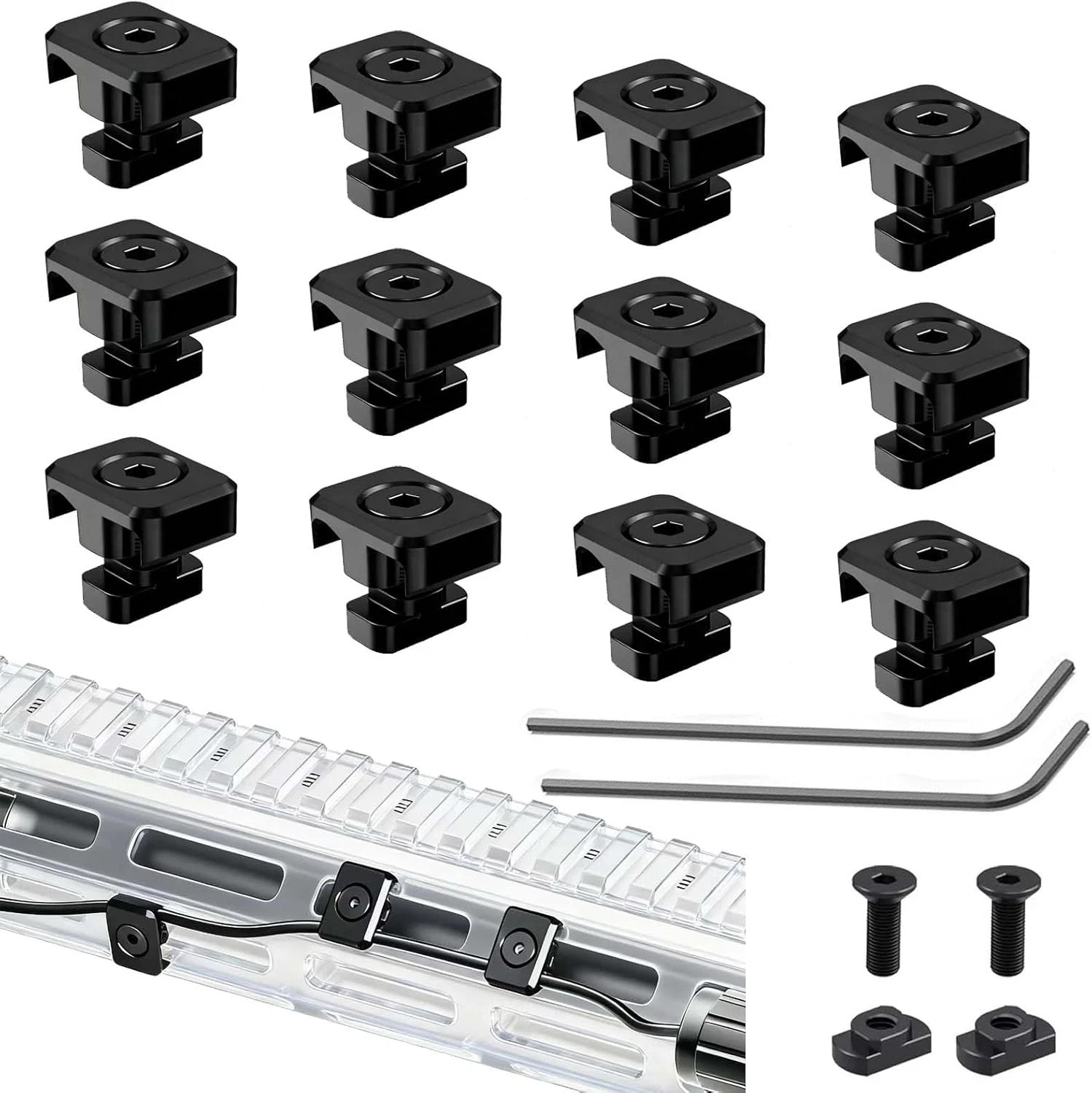 12 Pack M-Lok Cable Clips, Wire Management Clips for Picatinny Rail, Flashlight