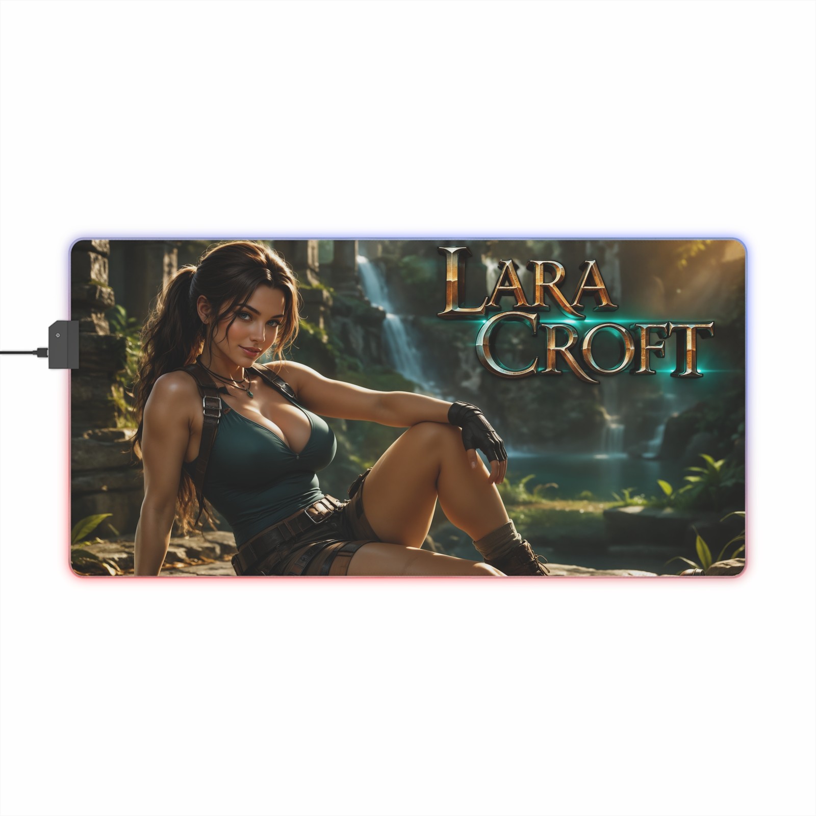 Lara Croft RGB Playmat LED Desk Pad Gaming Mouse Mat Keyboard Setup Decor