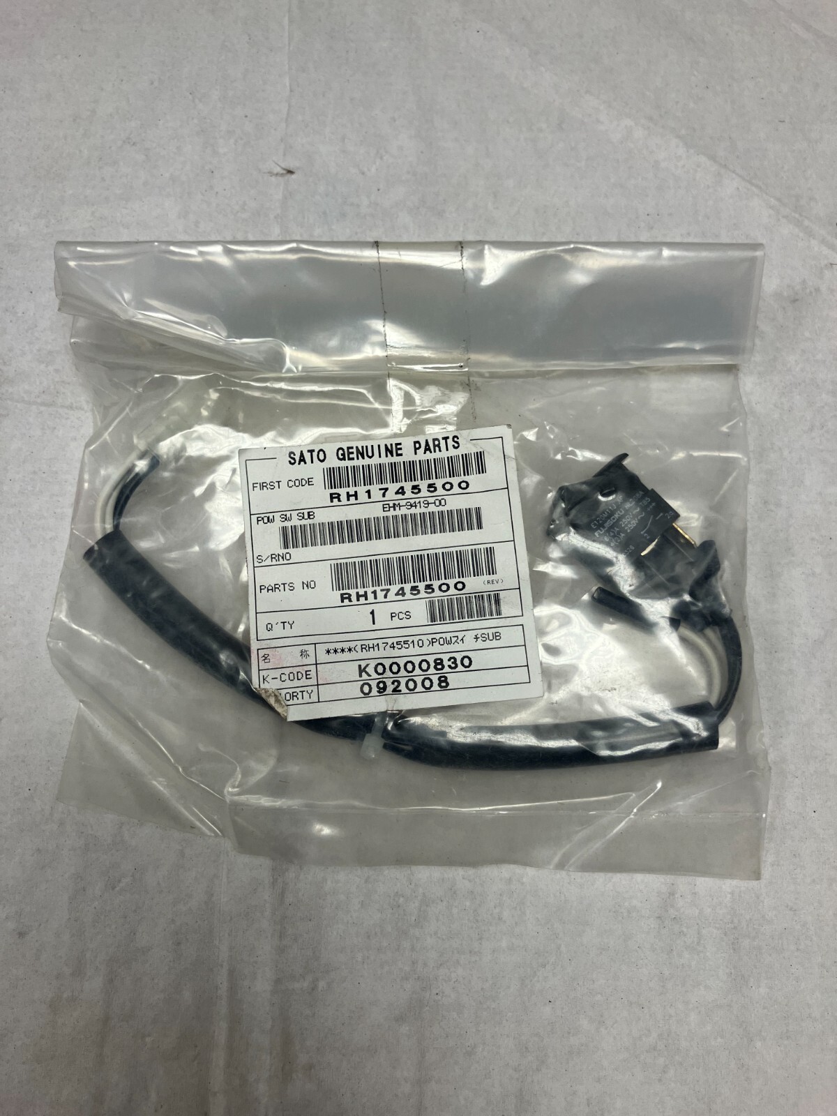 SATO RH1745500 M-84XX Series M-84Pro-2 POW SWITCH SUB / Power Switch